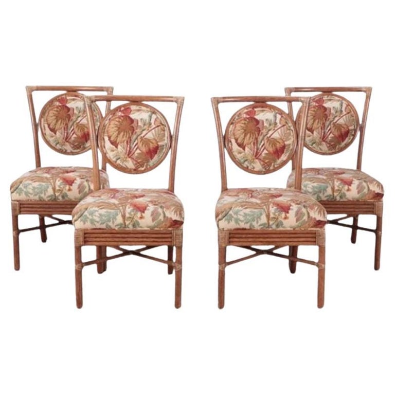 Set of 4 Upholstered Rattan Side Chairs For Sale at 1stDibs