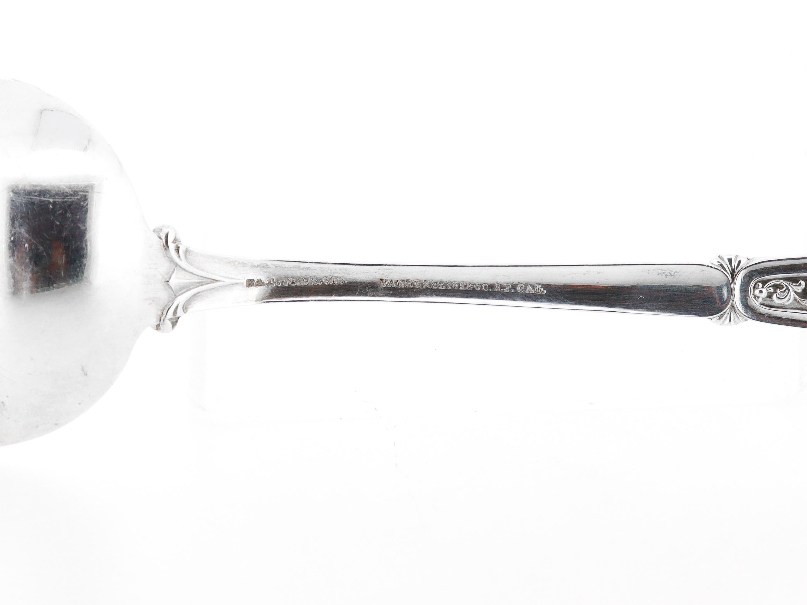 Set of 4 Vanderslice San Francisco, CA Coin Silver Comstock 8 in. Place Spoons For Sale 4