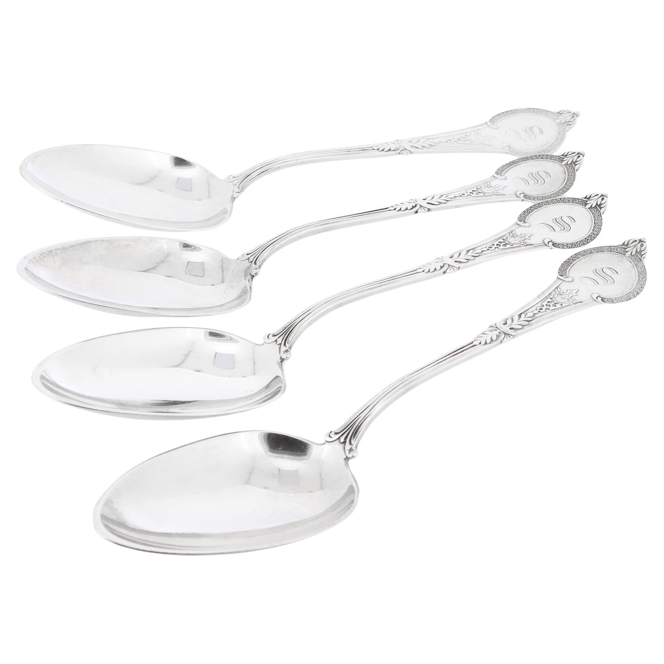 Set of 4 Vanderslice San Francisco, CA Coin Silver Comstock 8 in. Place Spoons For Sale