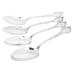 Antique Set of 4 Vanderslice San Francisco, CA Coin Silver Comstock 8 in. Place Spoons