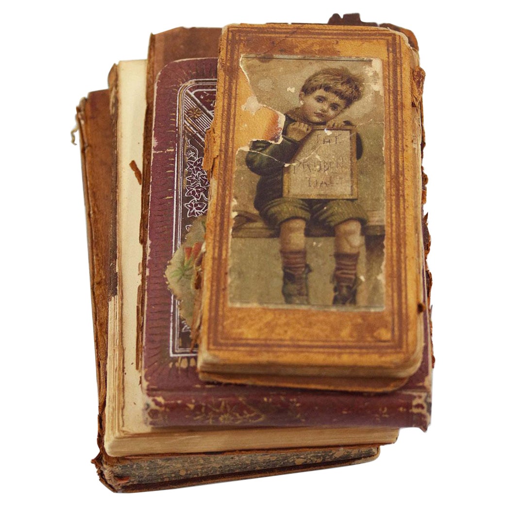 Set of 4 various Antique Leather-Bound Books and Diaries