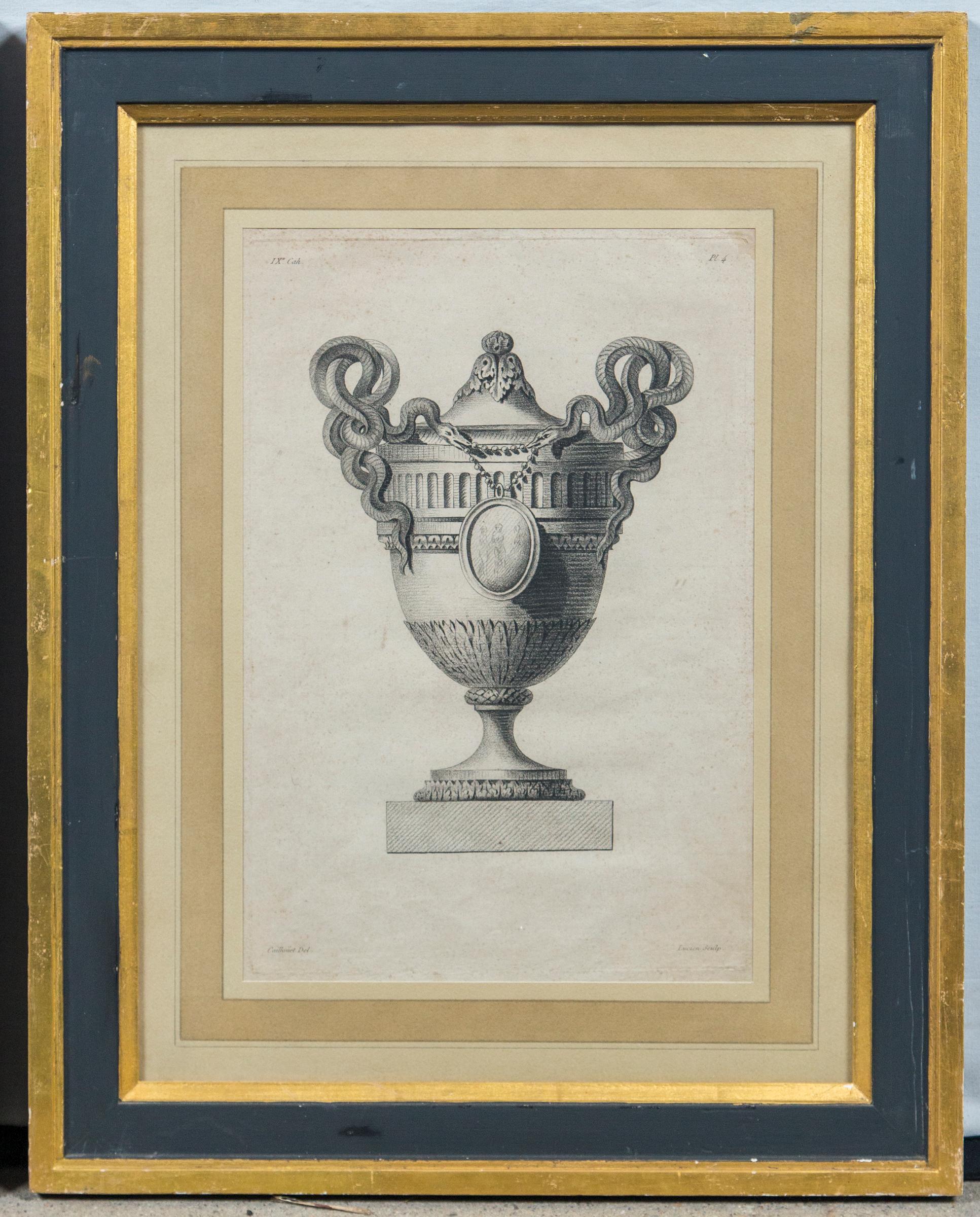 French Set of 4 'Vase' Engravings by Andre-Louis Caillouet, France, Late 18th Century For Sale