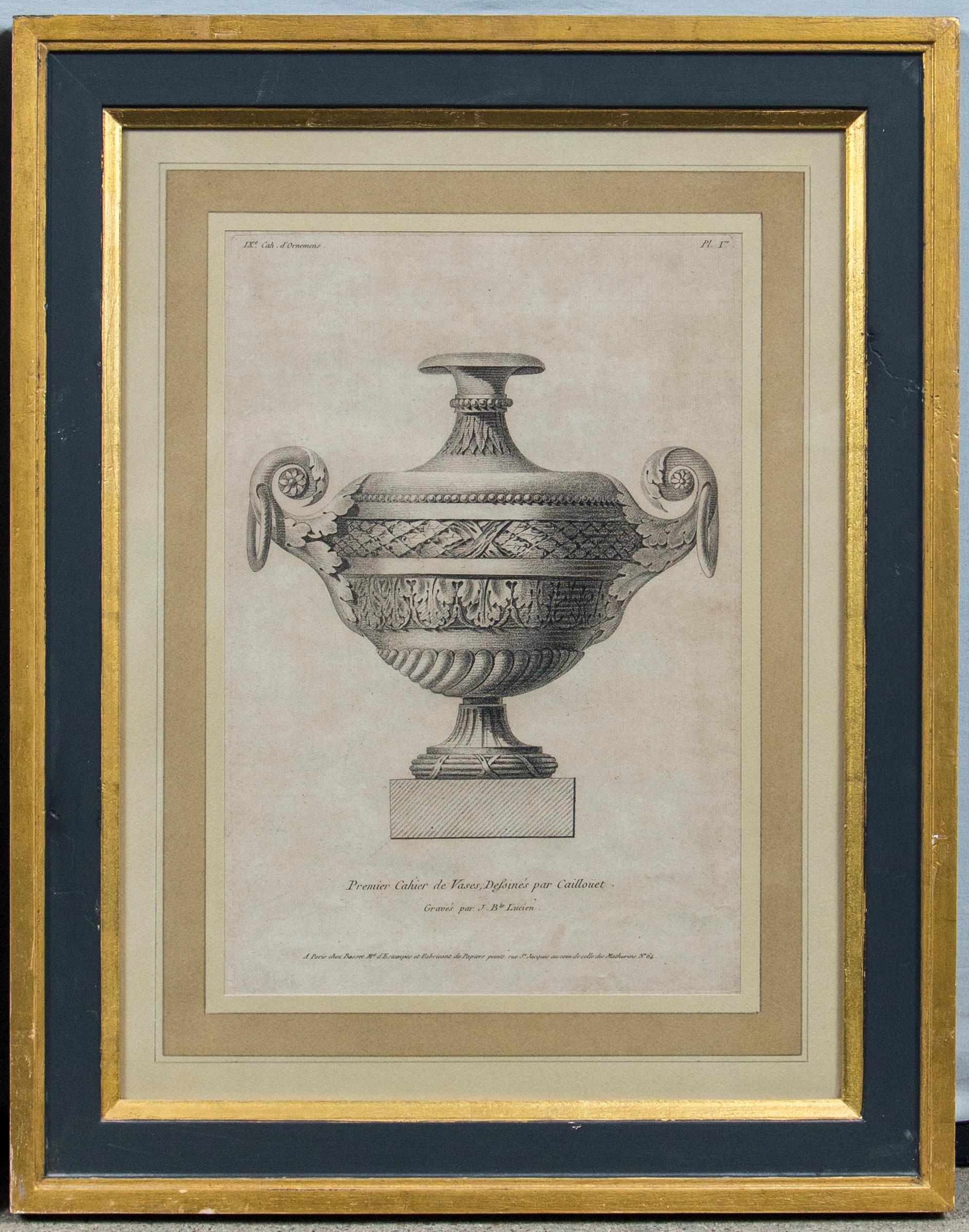 Set of 4 'Vase' Engravings by Andre-Louis Caillouet, France, Late 18th Century For Sale 4