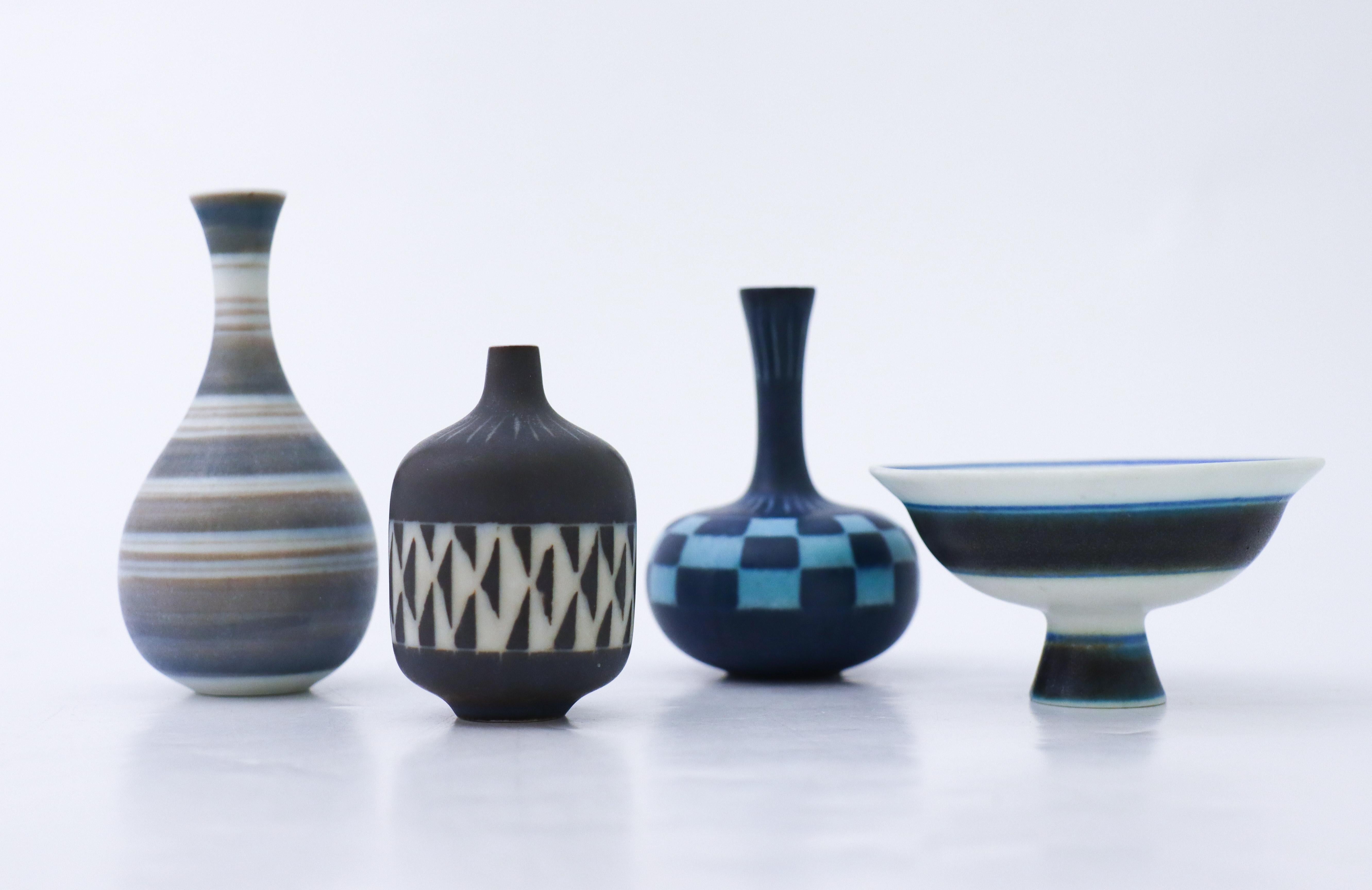 Scandinavian Modern Set of 4 Vases & Bowl, Gunnar Nylund, Rörstrand, Scandinavian Midcentury Vintage