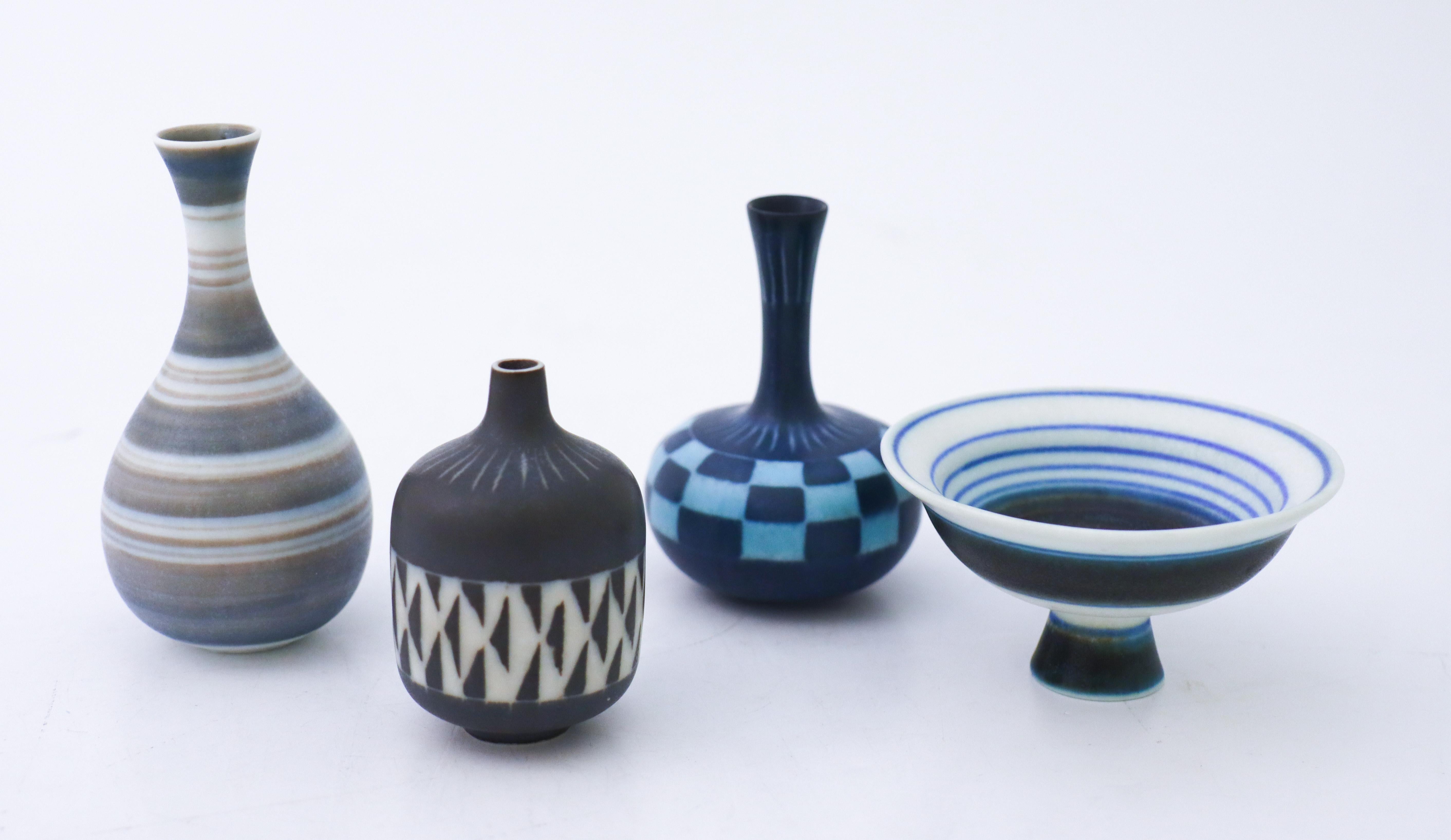 Swedish Set of 4 Vases & Bowl, Gunnar Nylund, Rörstrand, Scandinavian Midcentury Vintage