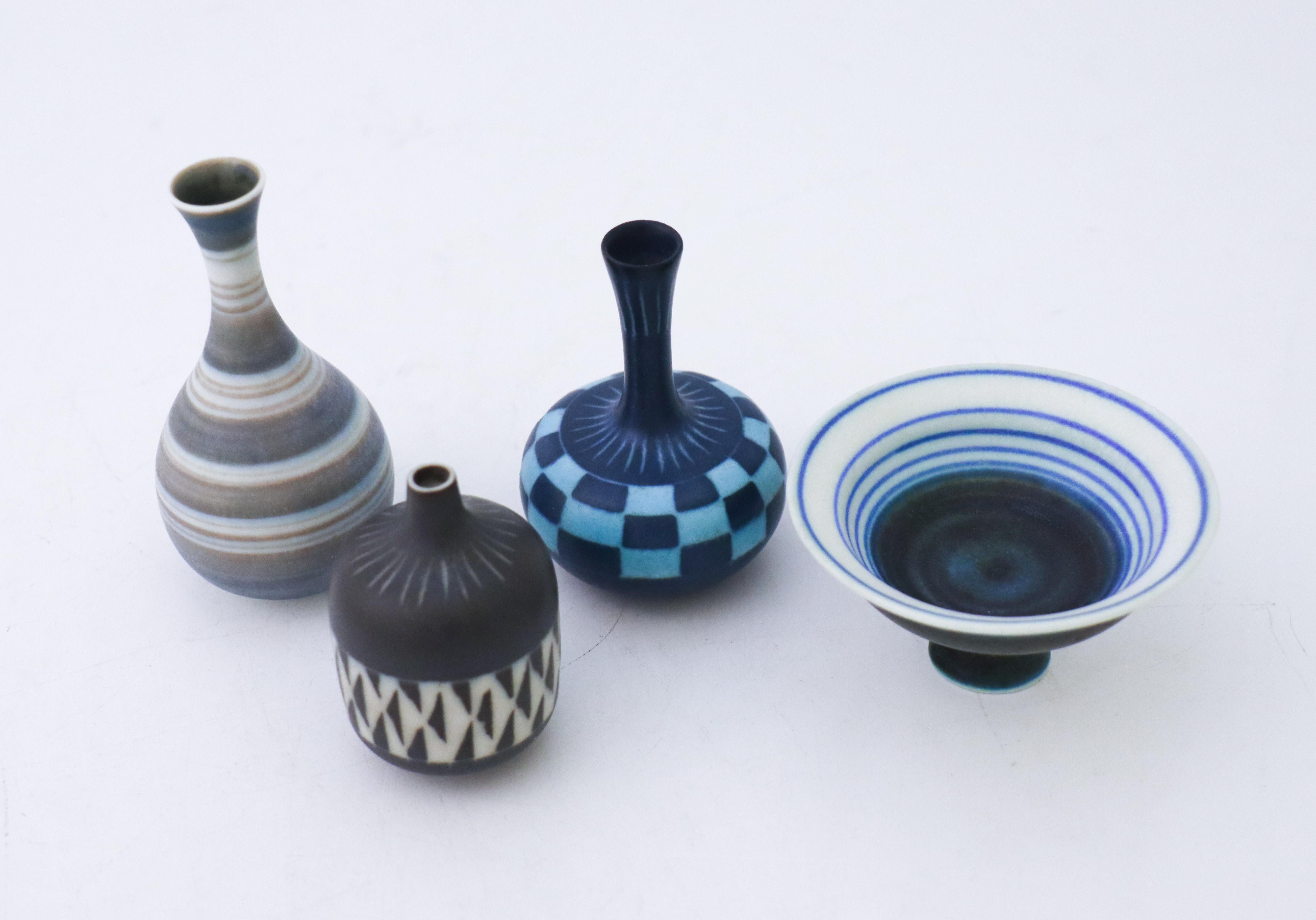 Glazed Set of 4 Vases & Bowl, Gunnar Nylund, Rörstrand, Scandinavian Midcentury Vintage