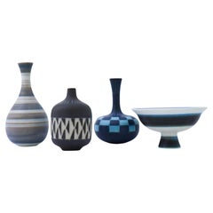 Set of 4 Vases & Bowl, Gunnar Nylund, Rörstrand, Scandinavian Midcentury Vintage
