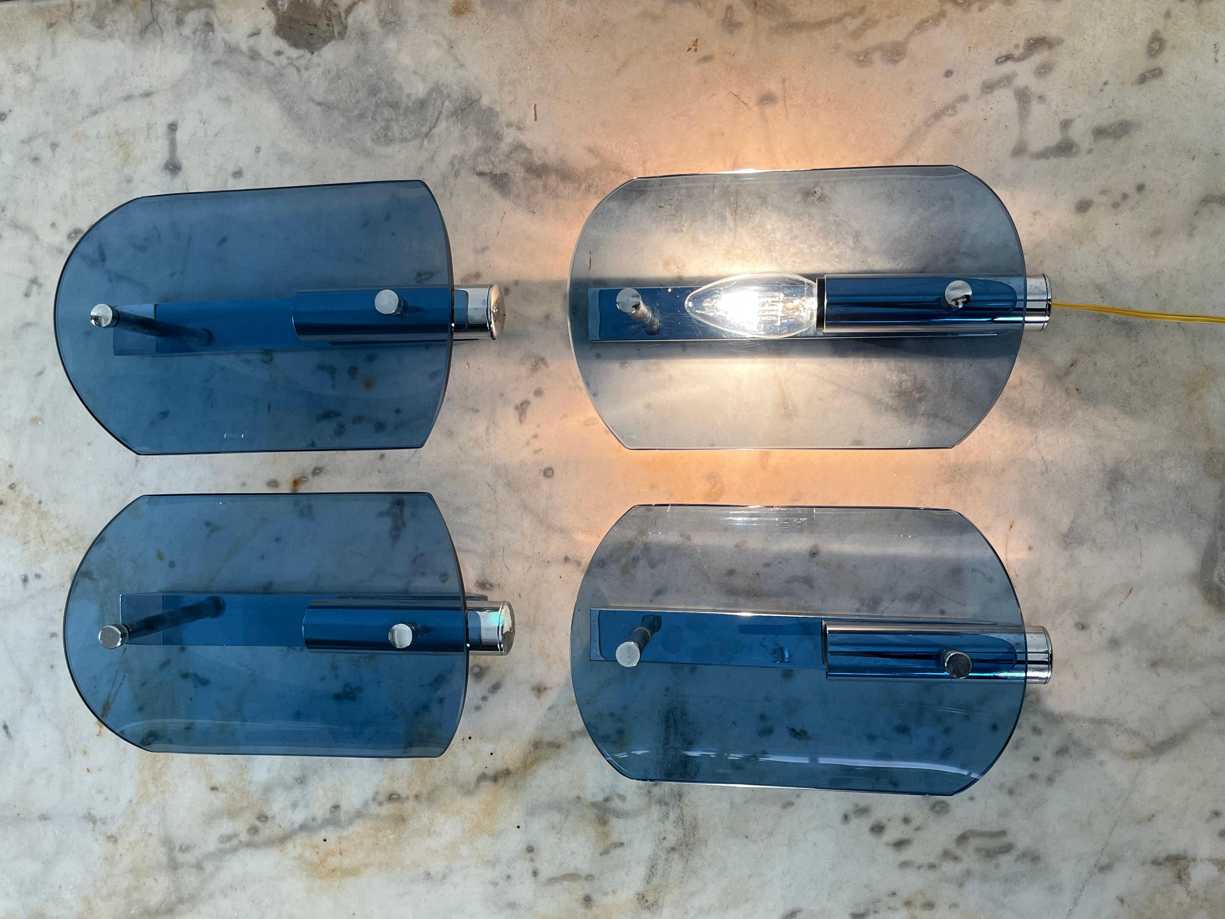 Set Of 4 VECA Colored Murano Glass Wall Lamps, 1960s In Good Condition In Palermo, IT