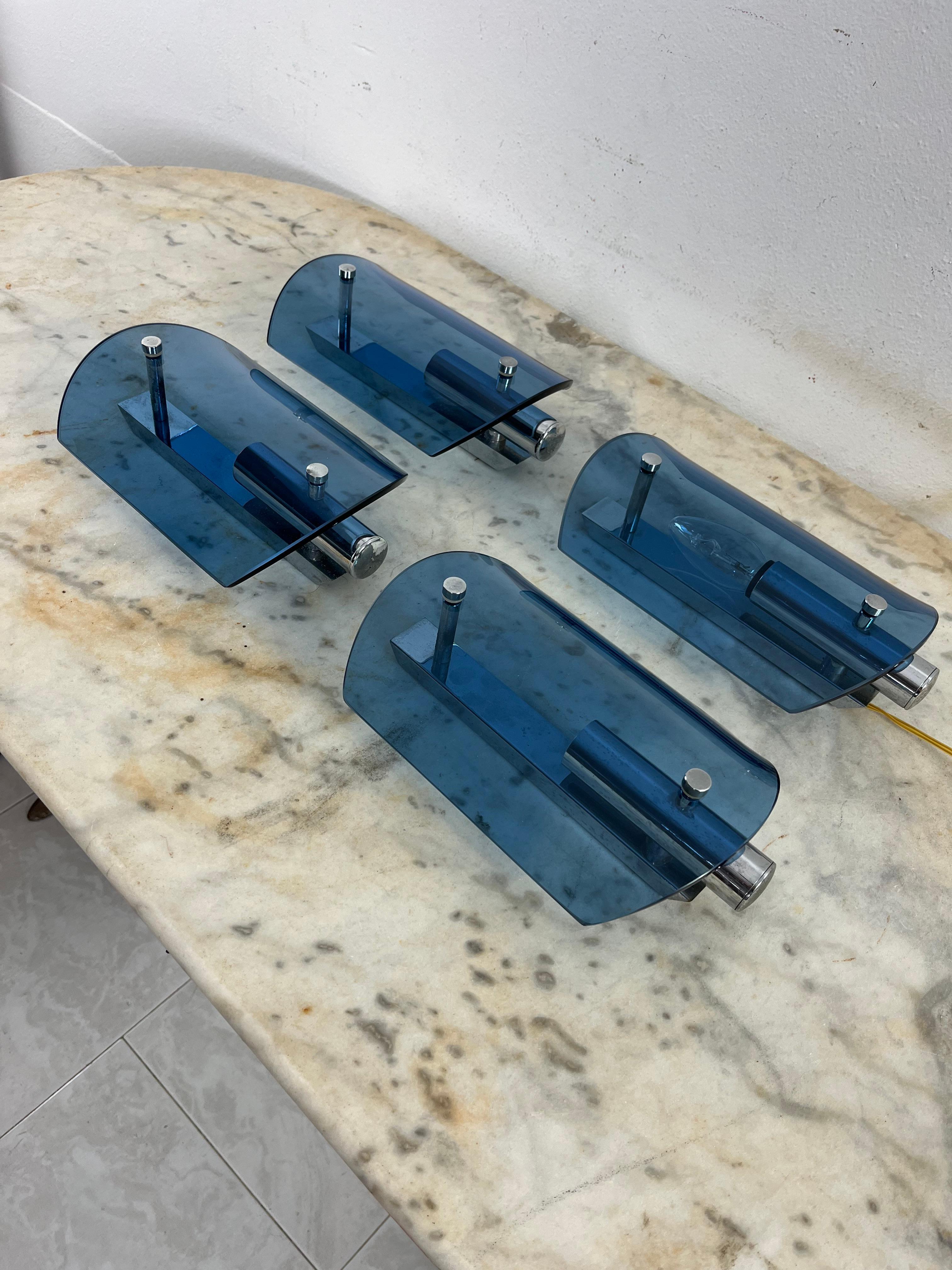 Mid-20th Century Set Of 4 VECA Colored Murano Glass Wall Lamps, 1960s