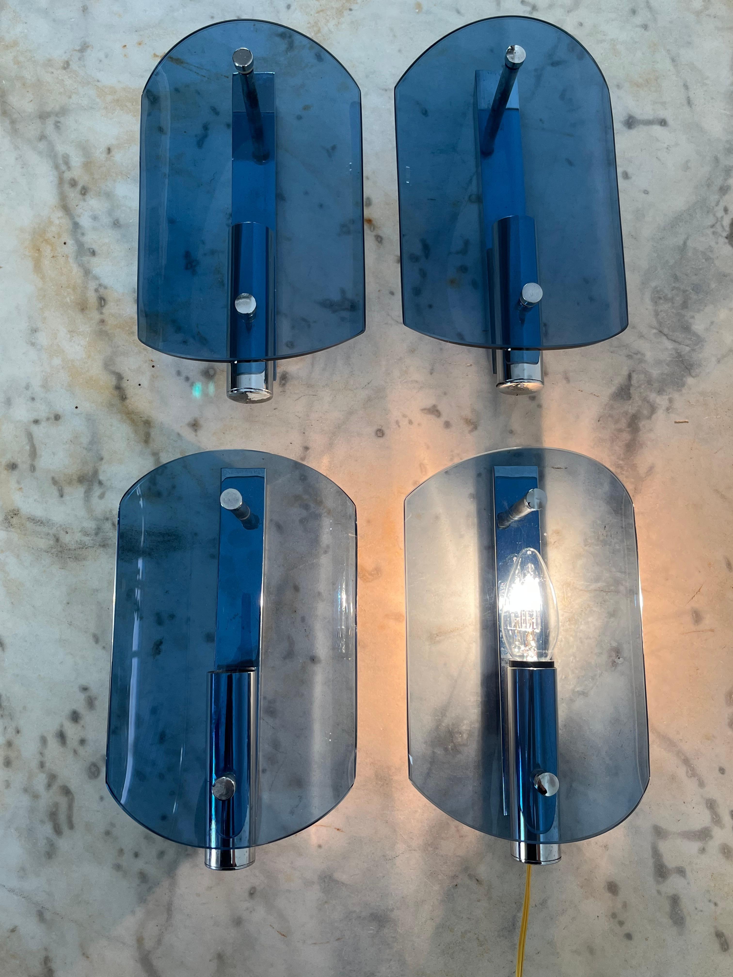 Set Of 4 VECA Colored Murano Glass Wall Lamps, 1960s 2