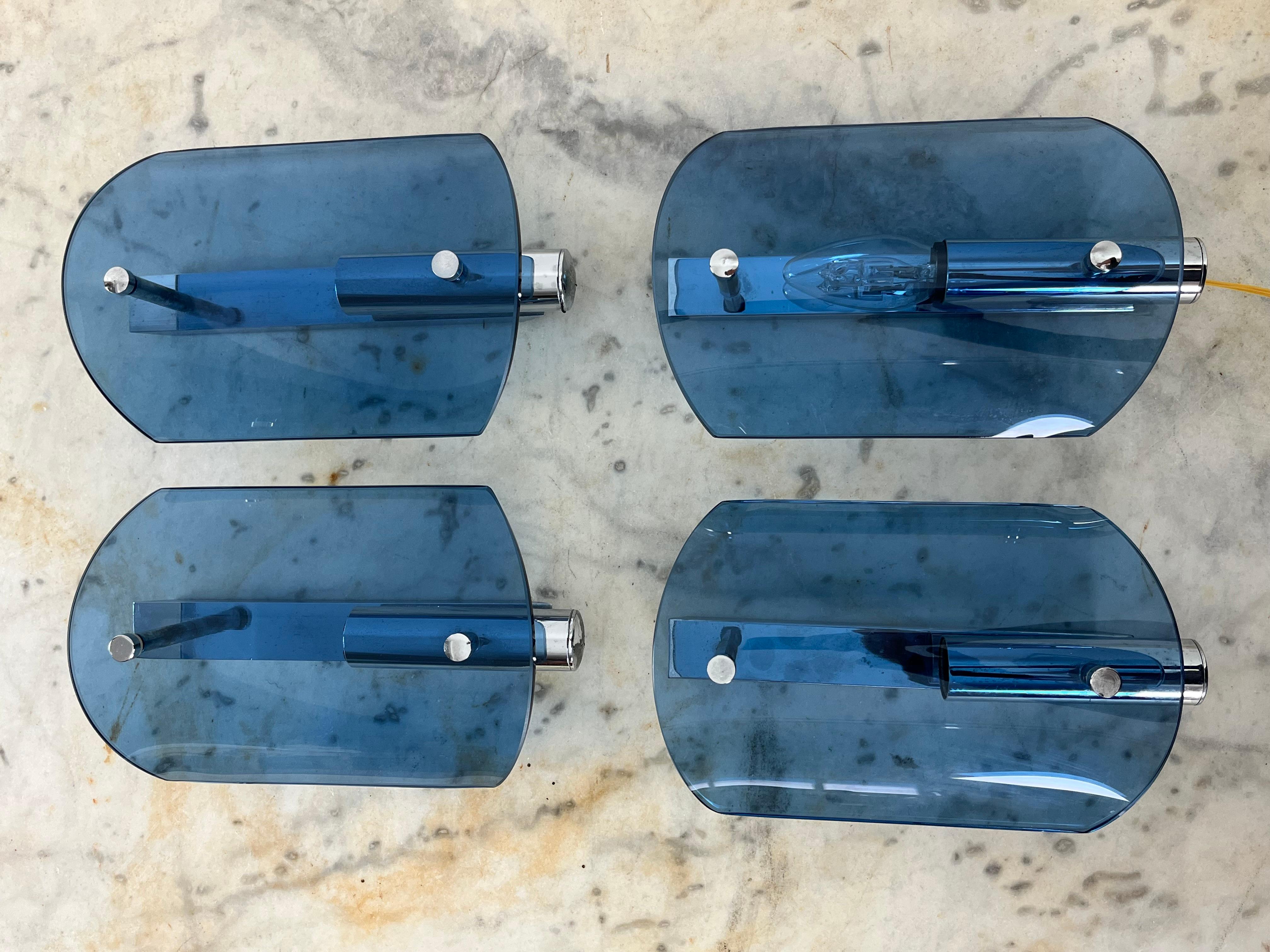 Set Of 4 VECA Colored Murano Glass Wall Lamps, 1960s 3