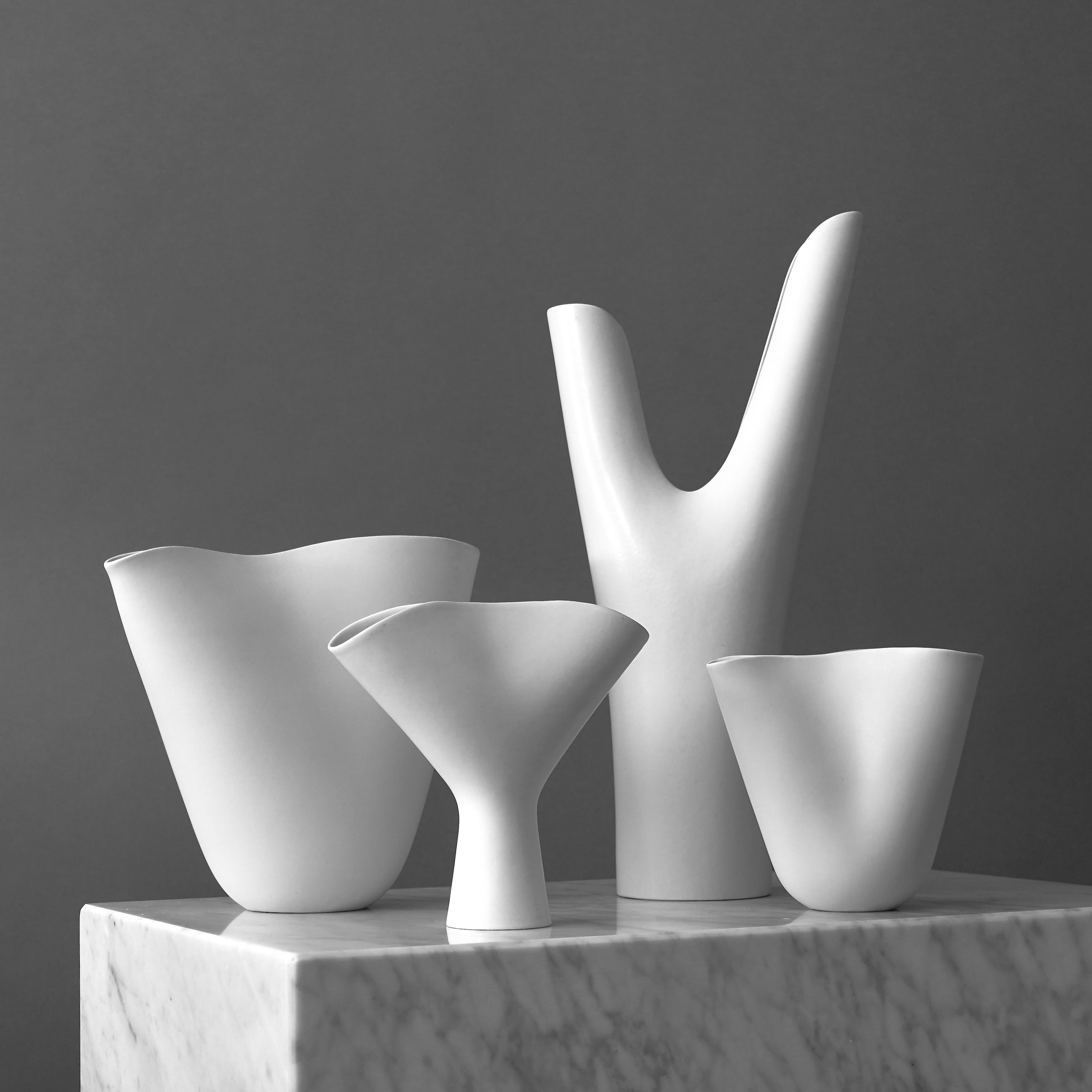 Scandinavian Modern Set of 4 'Veckla' Vases by Stig Lindberg for Gustavsberg Studio, Sweden, 1950s For Sale