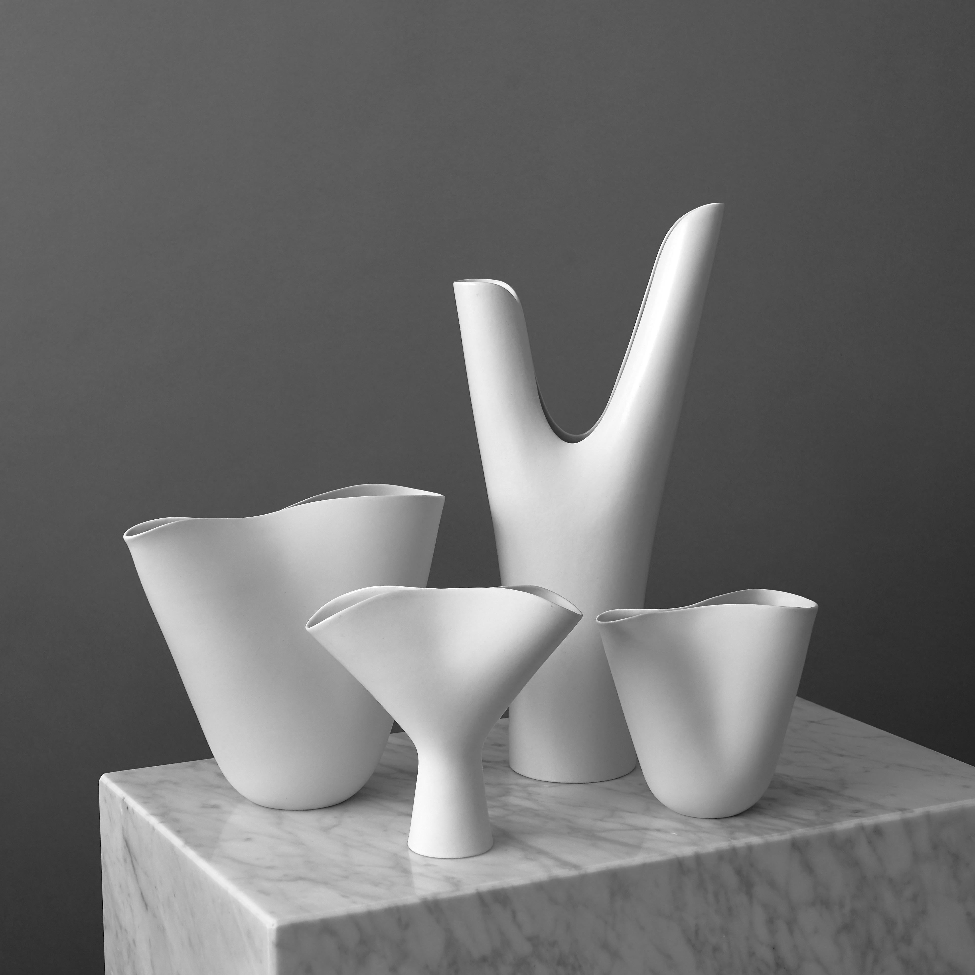 Ceramic Set of 4 'Veckla' Vases by Stig Lindberg for Gustavsberg Studio, Sweden, 1950s For Sale