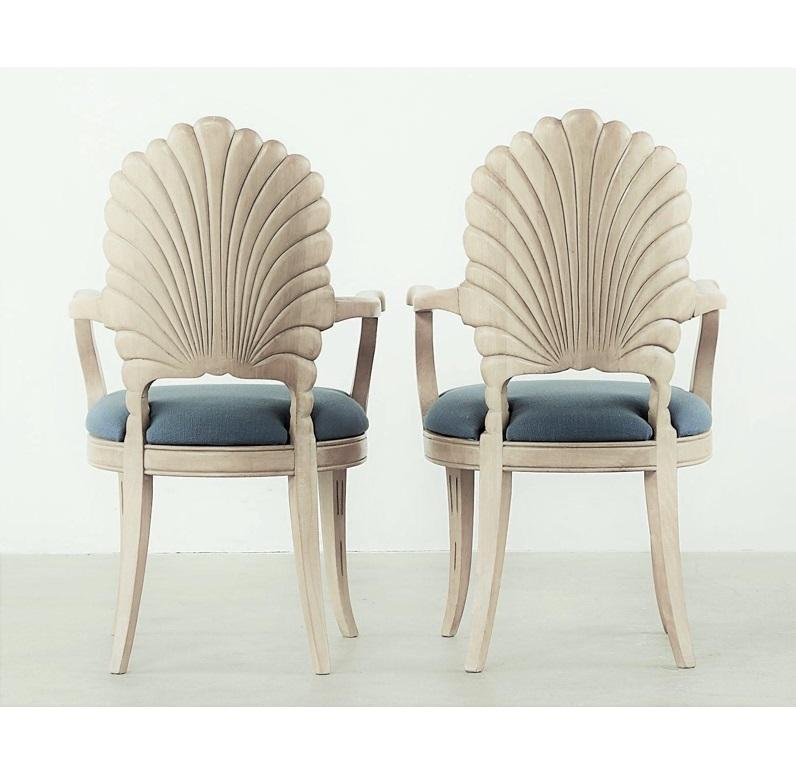 Hand-Carved Set of 4 Venetian Grotto Style Scalloped Shell Back Armchairs For Sale
