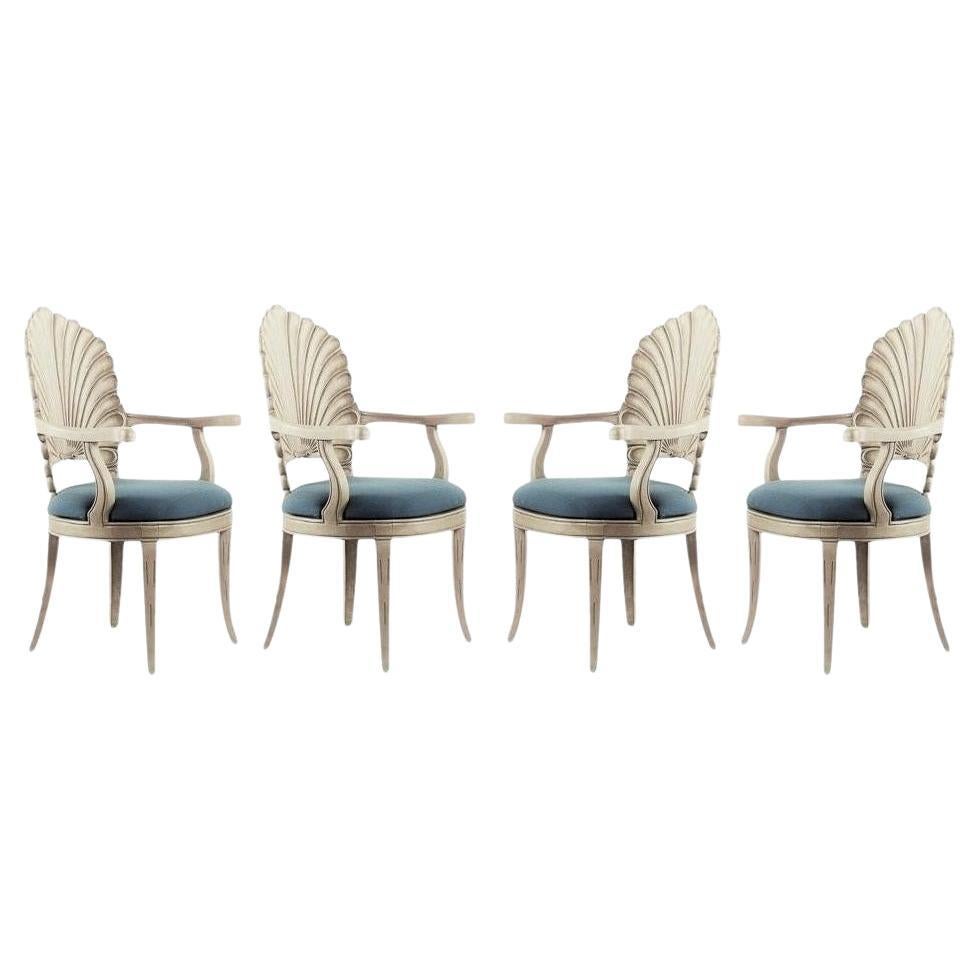 Set of 4 Venetian Grotto Style Scalloped Shell Back Armchairs