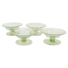 Set di 4 tazze o composte in vetro verde di Murano con inclusioni d'oro