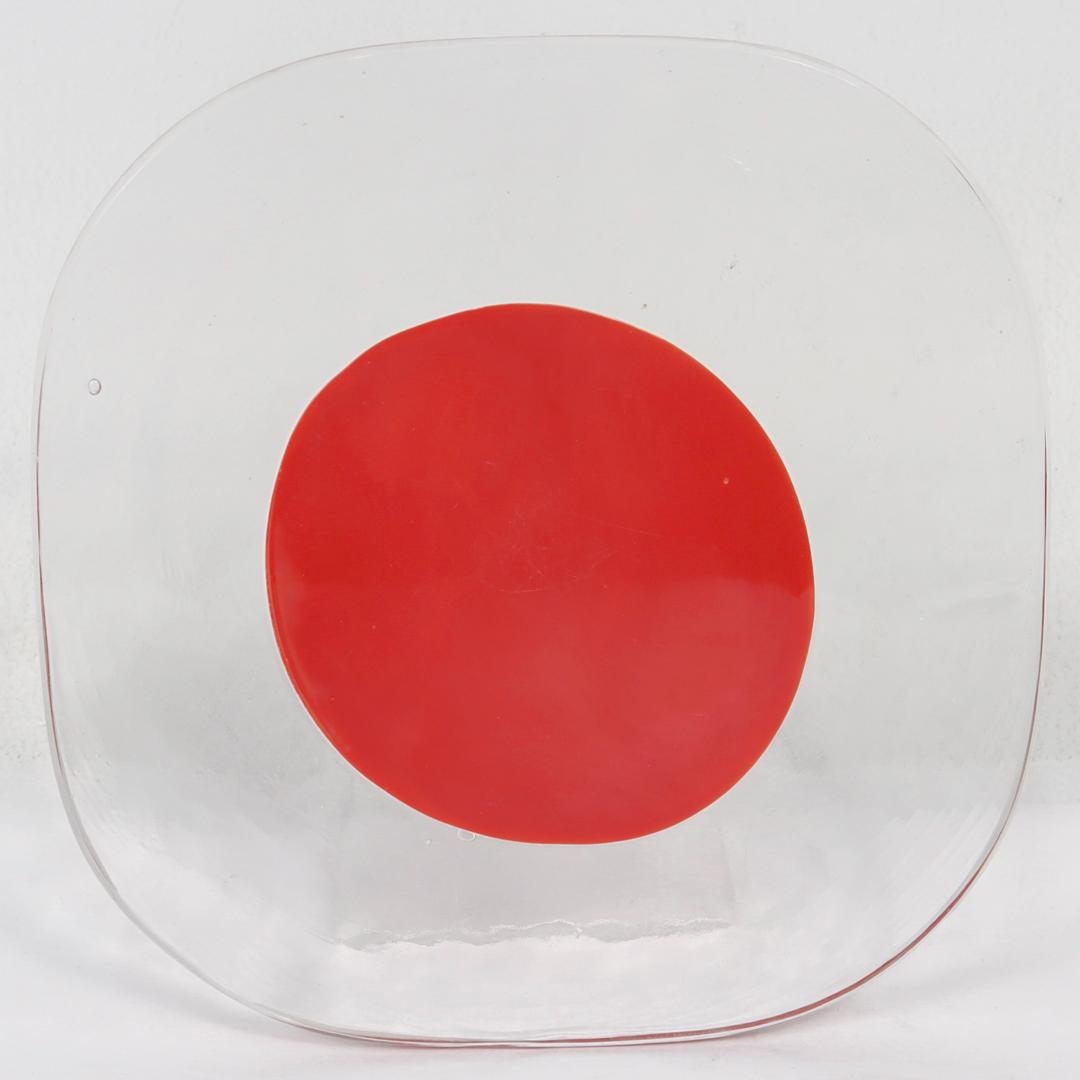 Set of 4 Venini Italian Glass Red & White Dot Plates by Pierre Cardin  For Sale 4