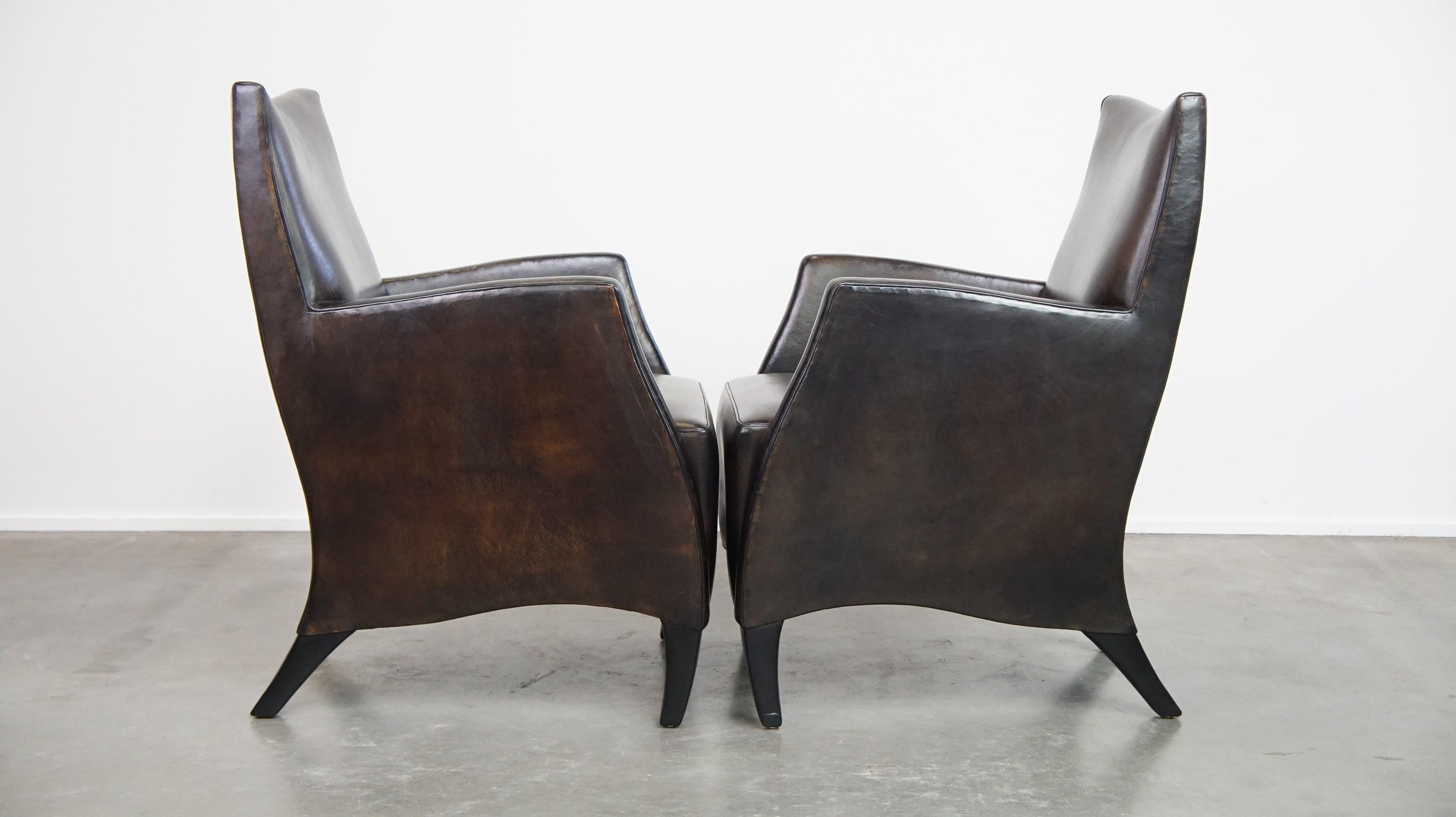 Néerlandais Ensemble de 4 très belles chaises de salle à manger en peau de mouton en vente