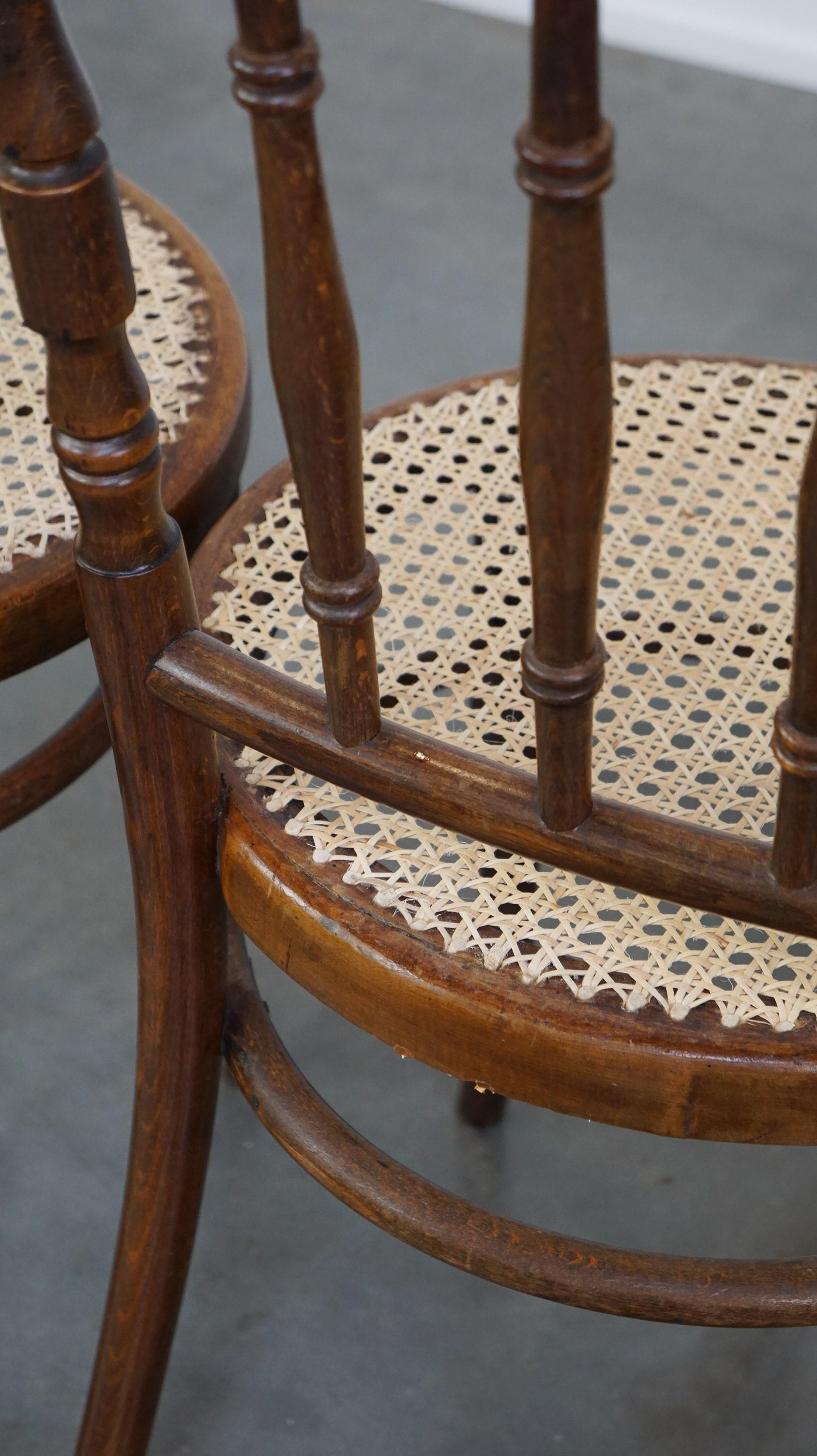 Set of 4 very charming antique Thonet bistro chairs with new matte seats For Sale 7