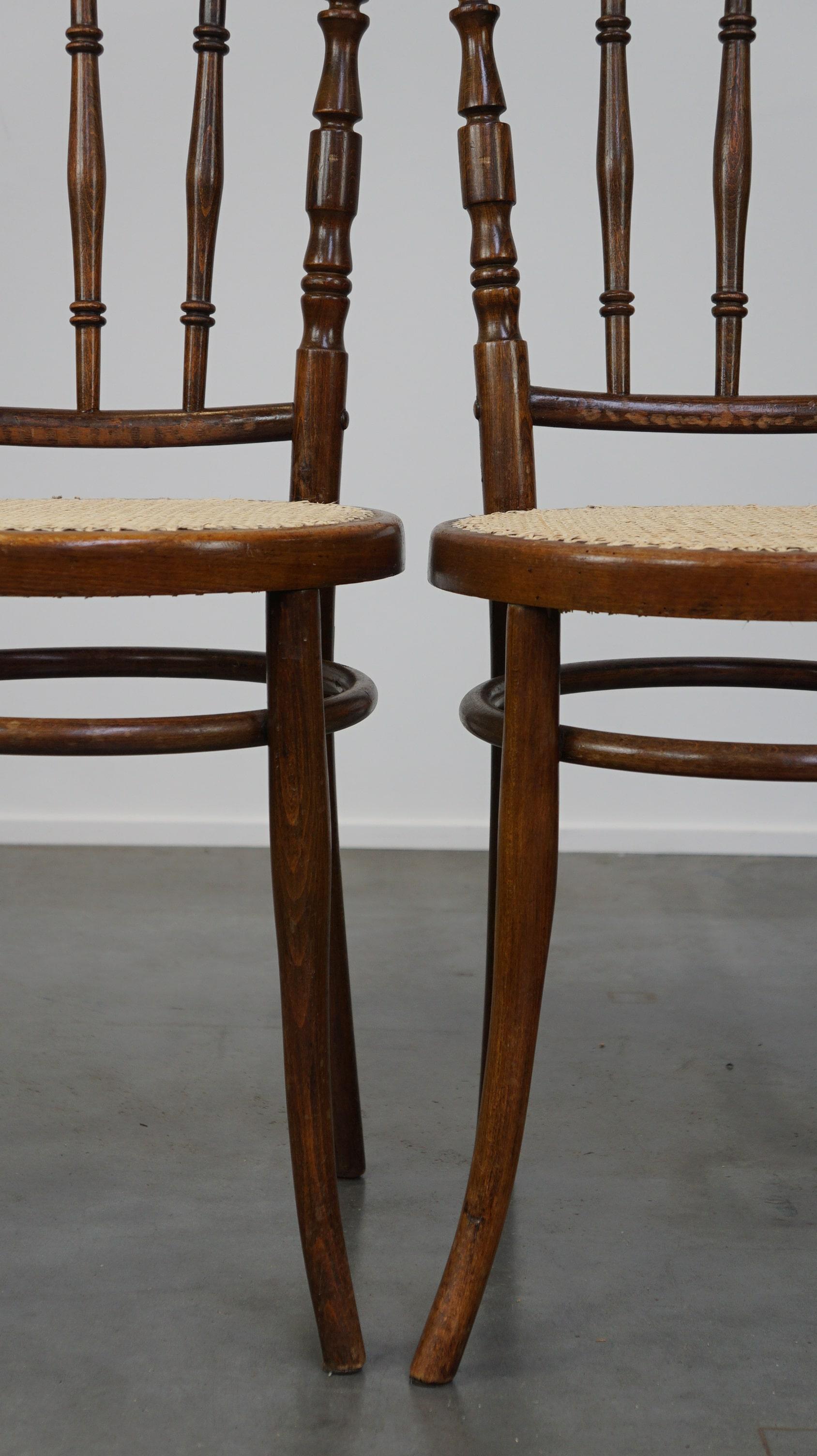 Set of 4 very charming antique Thonet bistro chairs with new matte seats For Sale 9
