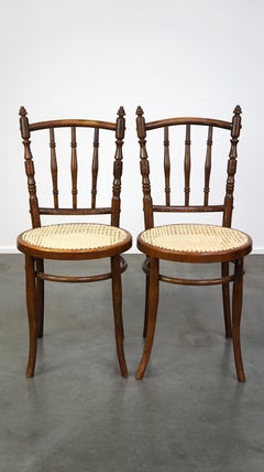 Set of 4 very charming antique Thonet bistro chairs with new matte seats