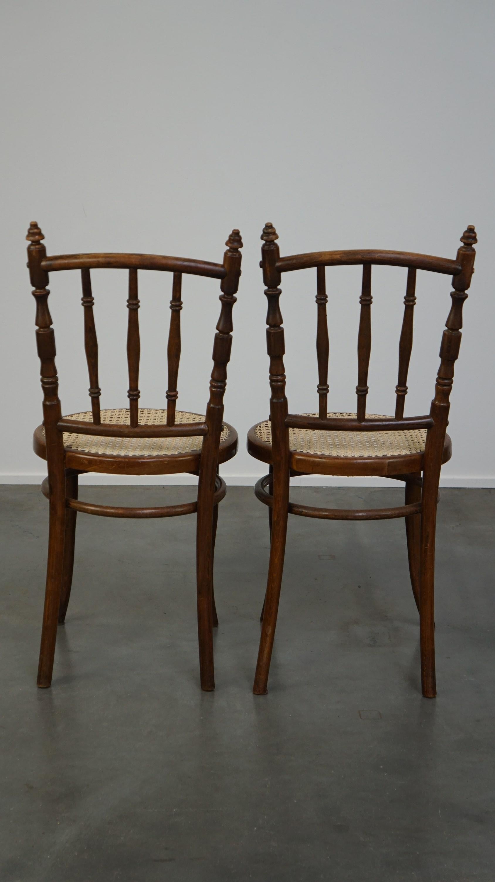 20th Century Set of 4 very charming antique Thonet bistro chairs with new matte seats For Sale