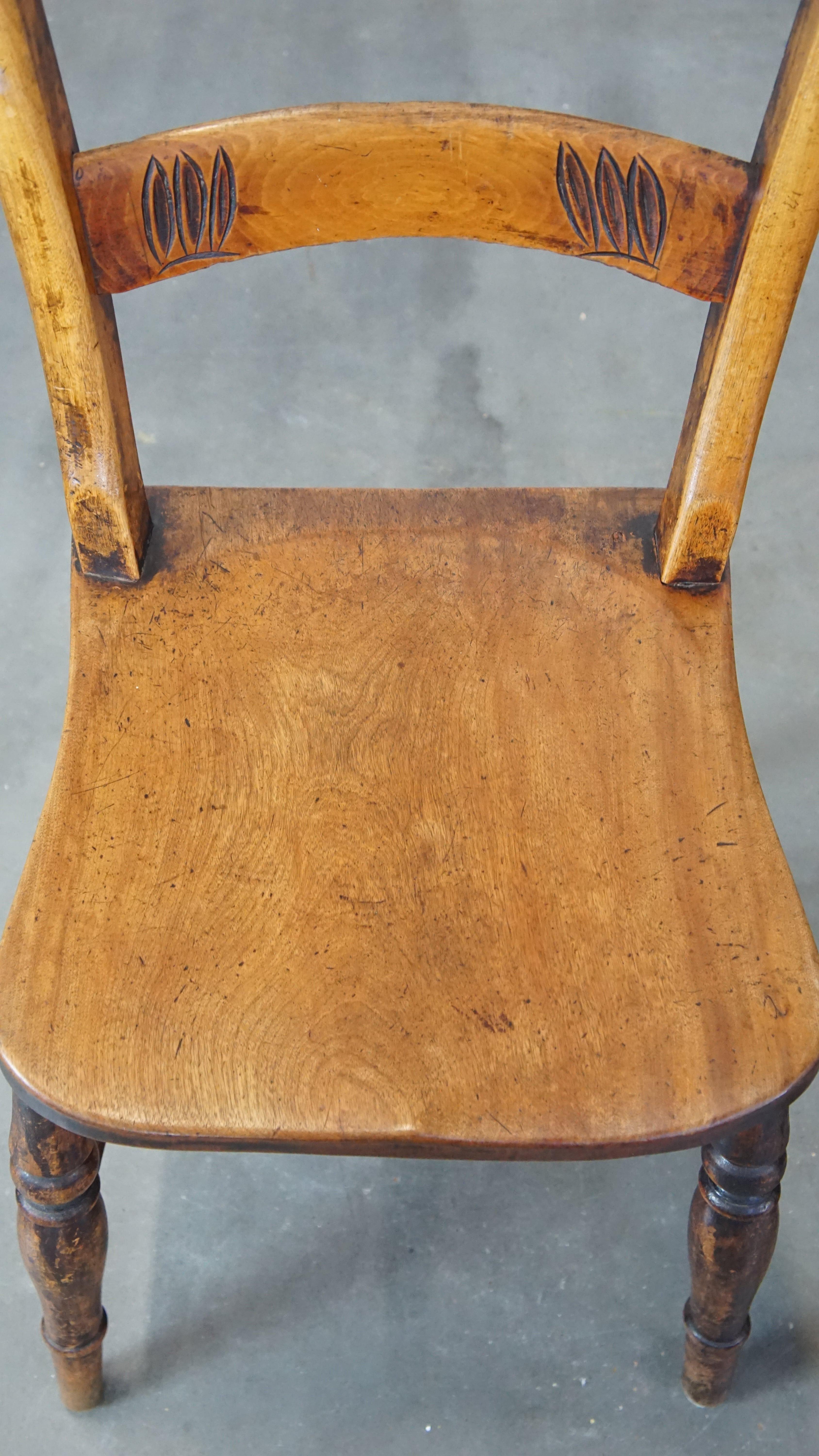 Set of 4 very charming English antique country dining chairs with lovely patina 4
