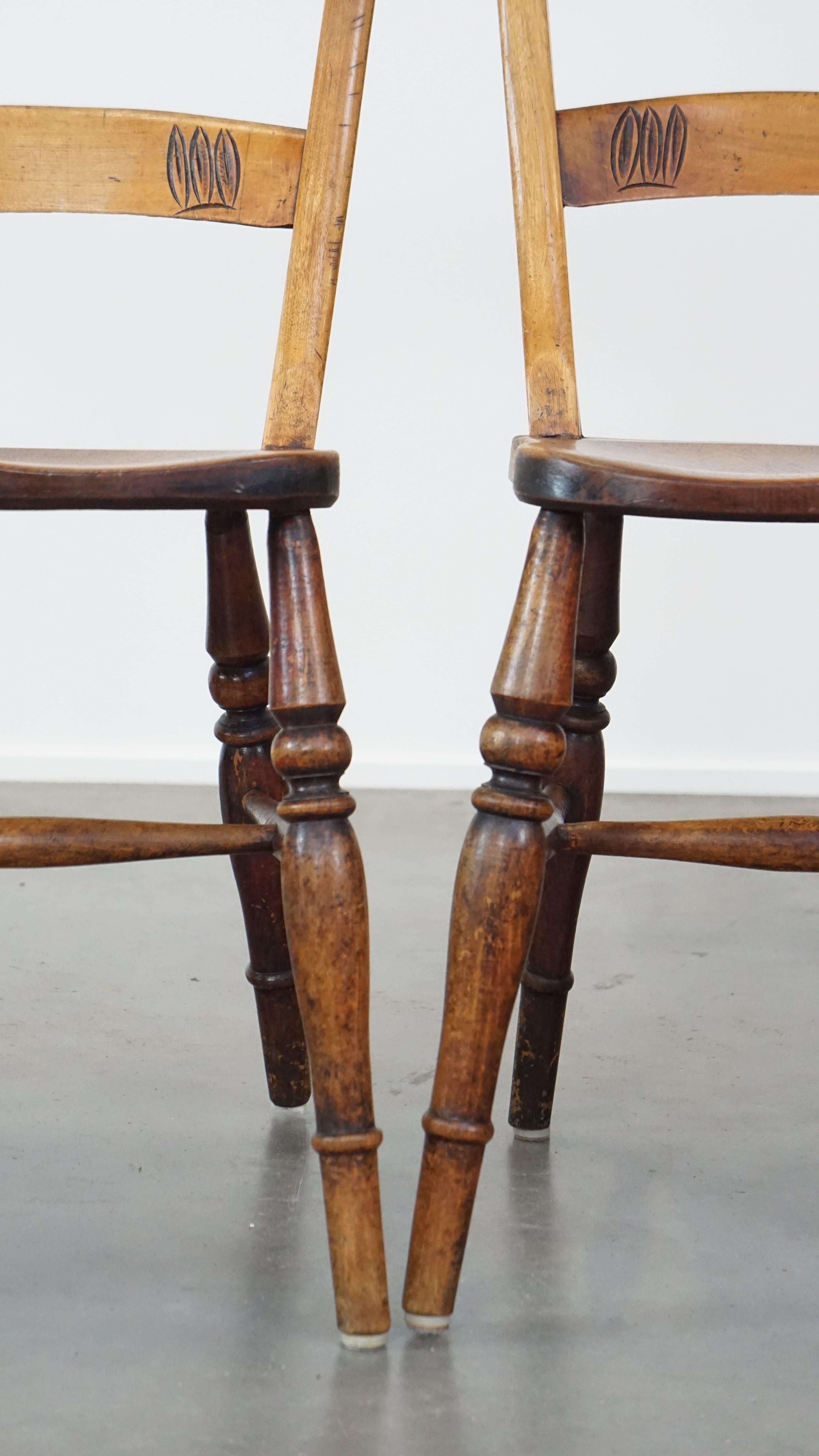 Set of 4 very charming English antique country dining chairs with lovely patina 5