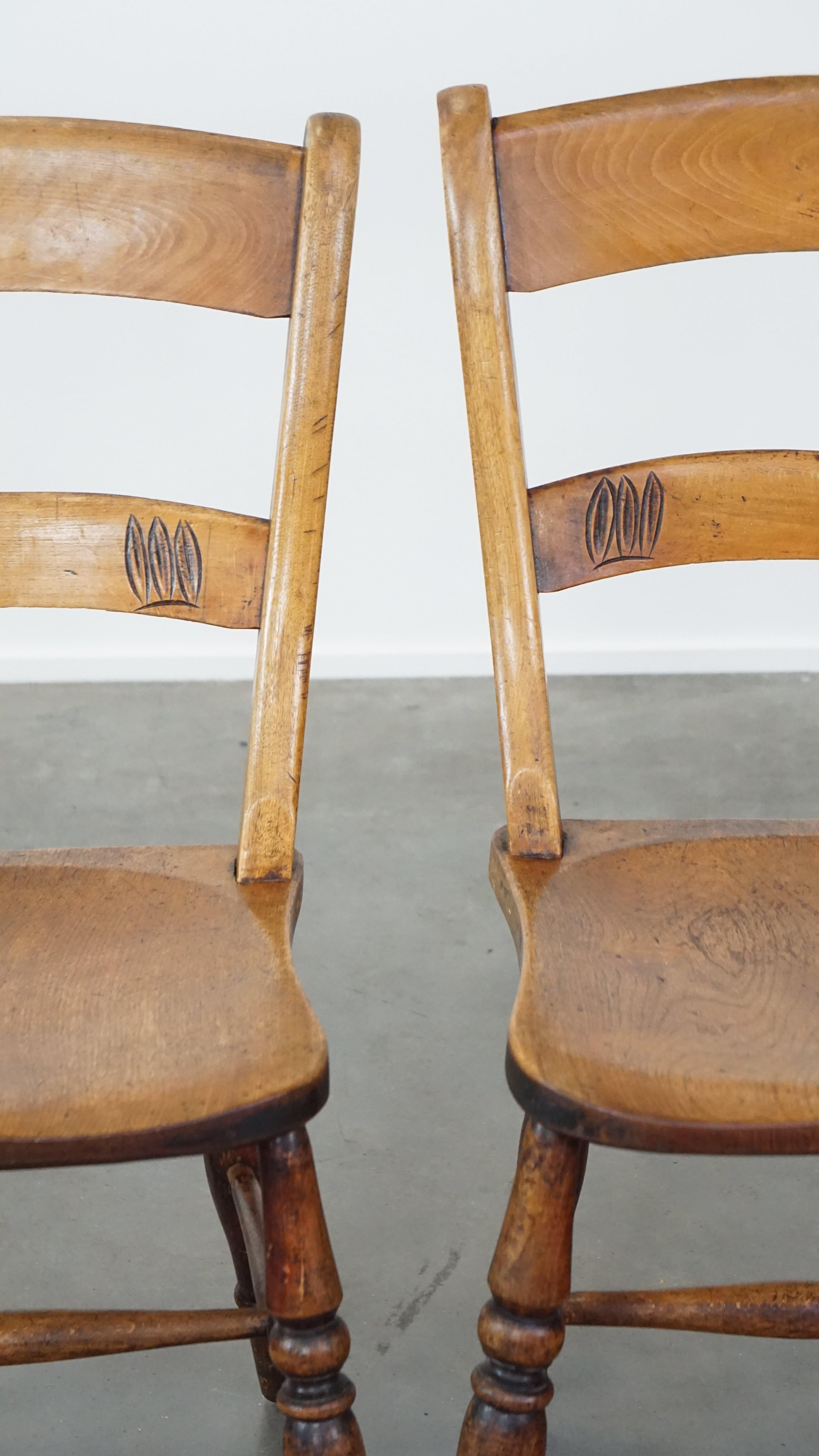 Set of 4 very charming English antique country dining chairs with lovely patina 6