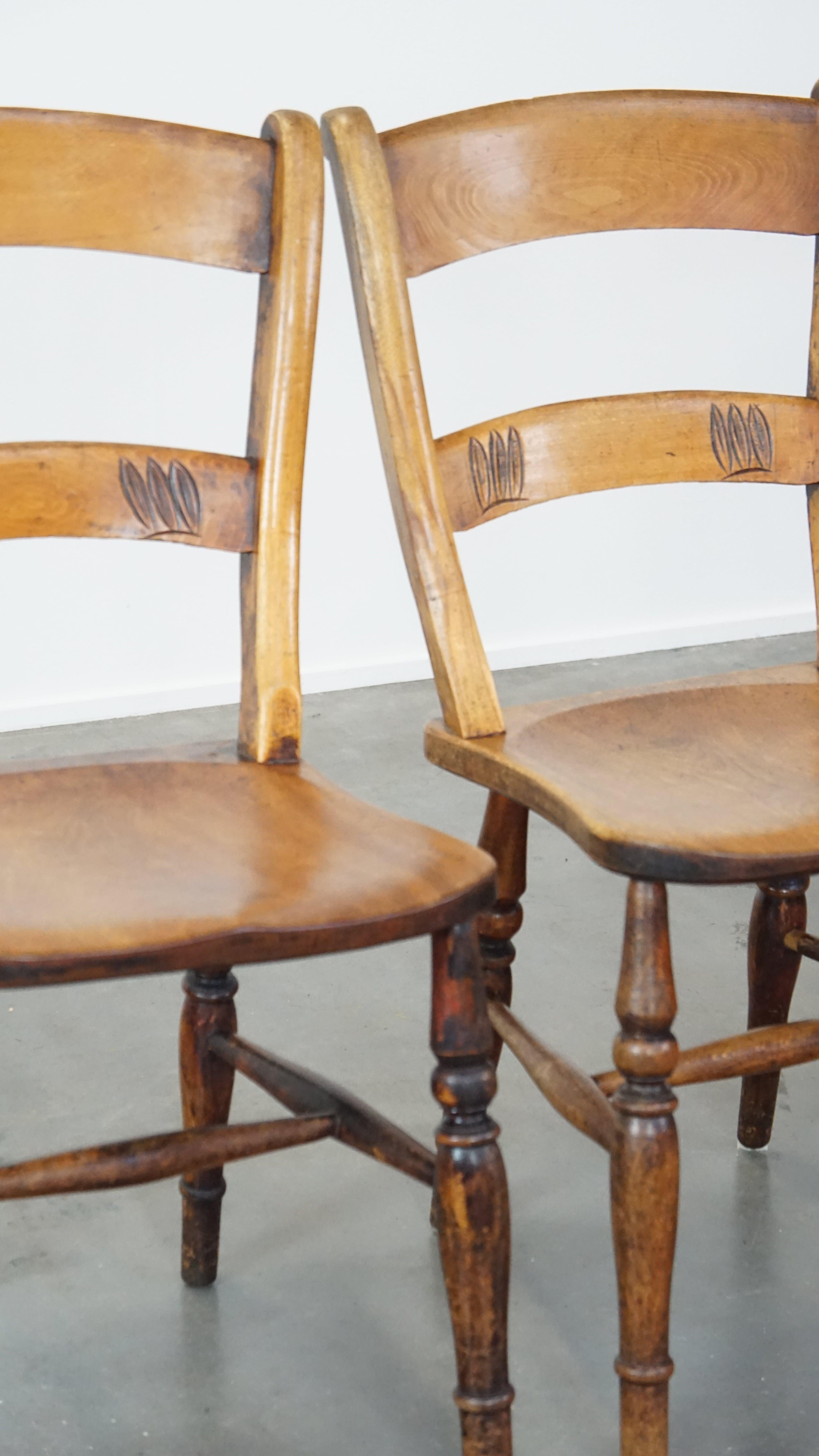 Set of 4 very charming English antique country dining chairs with lovely patina 7