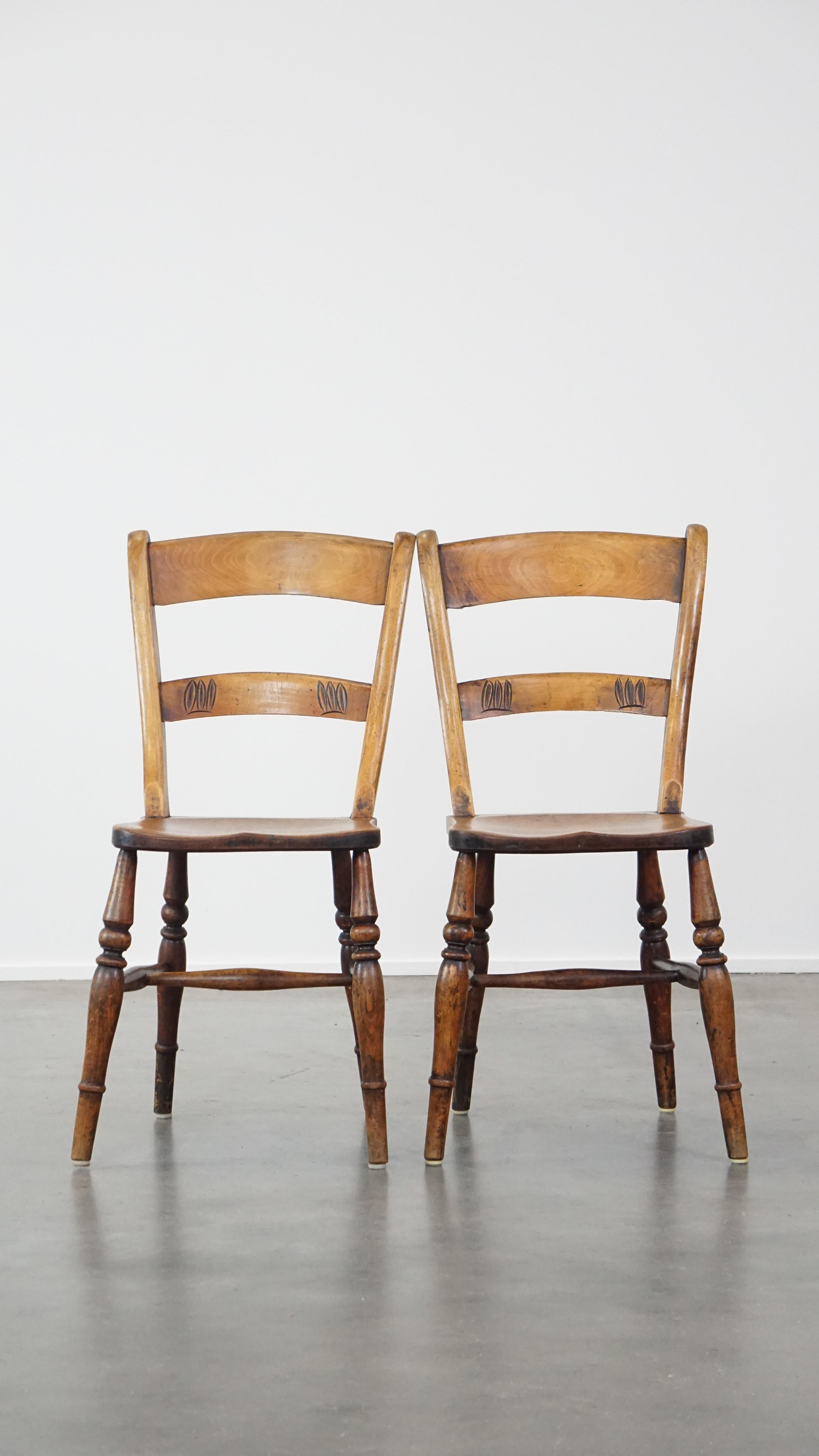 Hand-Crafted Set of 4 very charming English antique country dining chairs with lovely patina