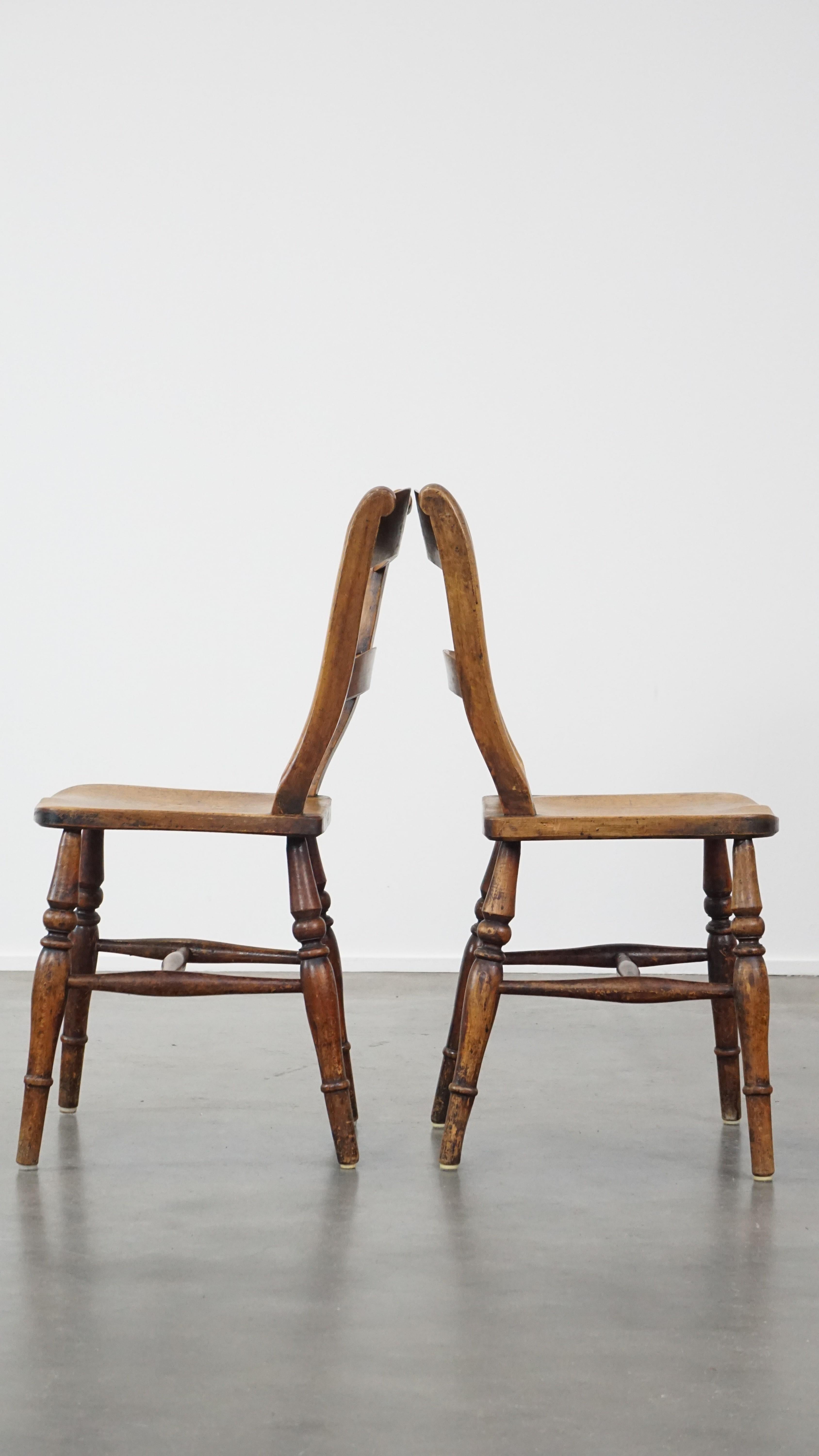 Wood Set of 4 very charming English antique country dining chairs with lovely patina