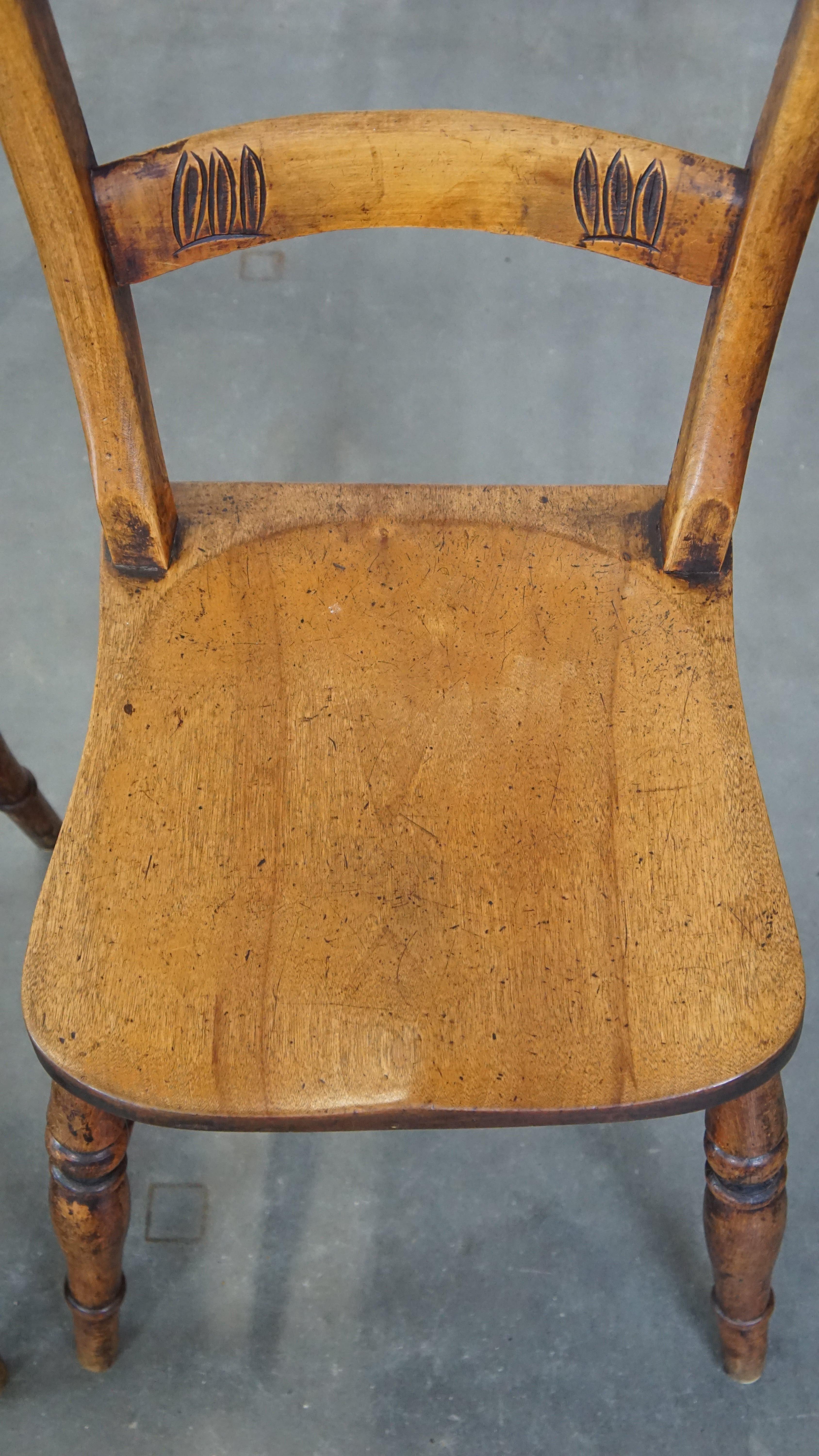 Set of 4 very charming English antique country dining chairs with lovely patina 1
