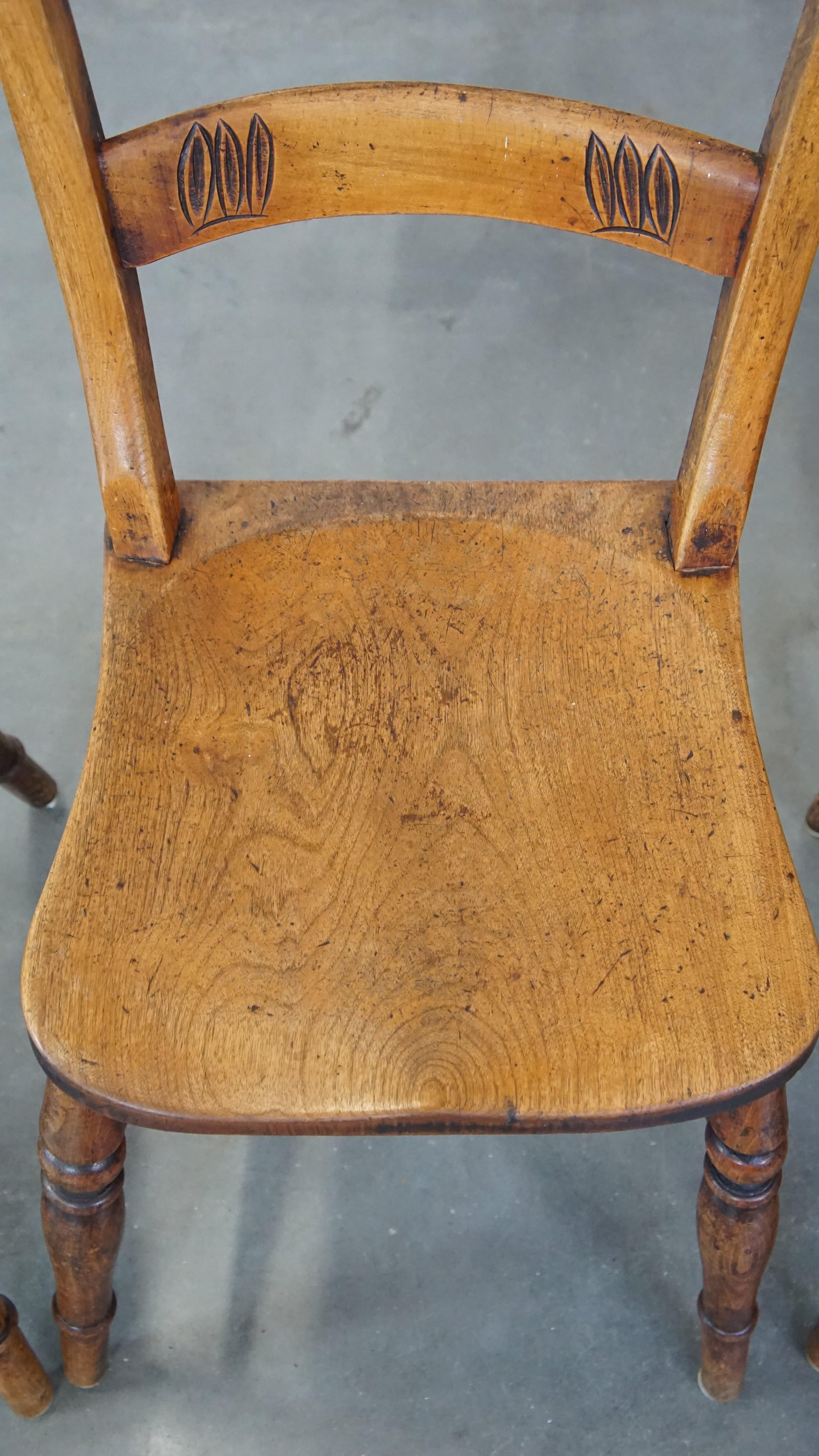 Set of 4 very charming English antique country dining chairs with lovely patina 2