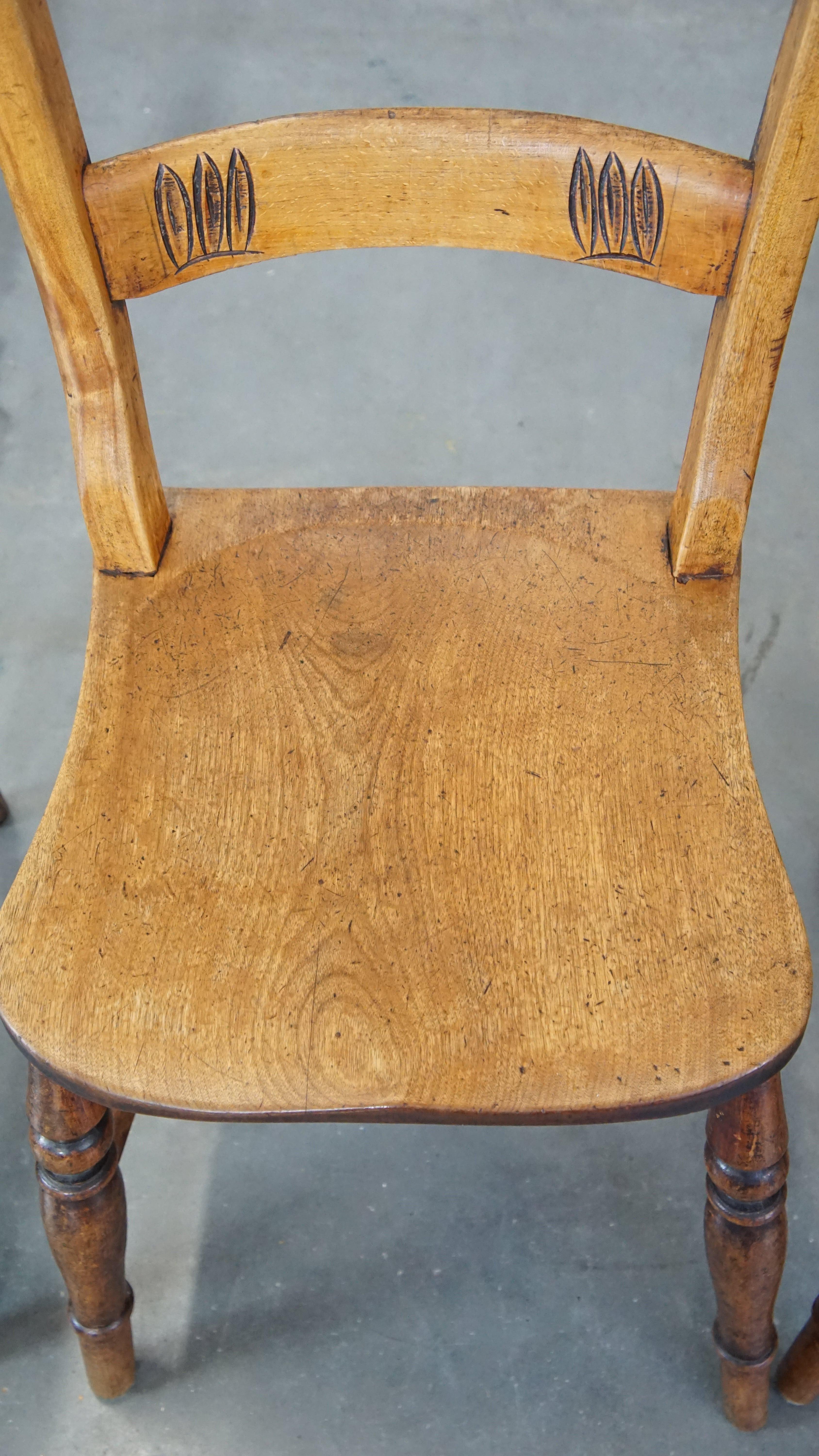 Set of 4 very charming English antique country dining chairs with lovely patina 3