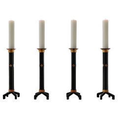 Set of 4 very large church candle sticks in black metal and copper, 1960s