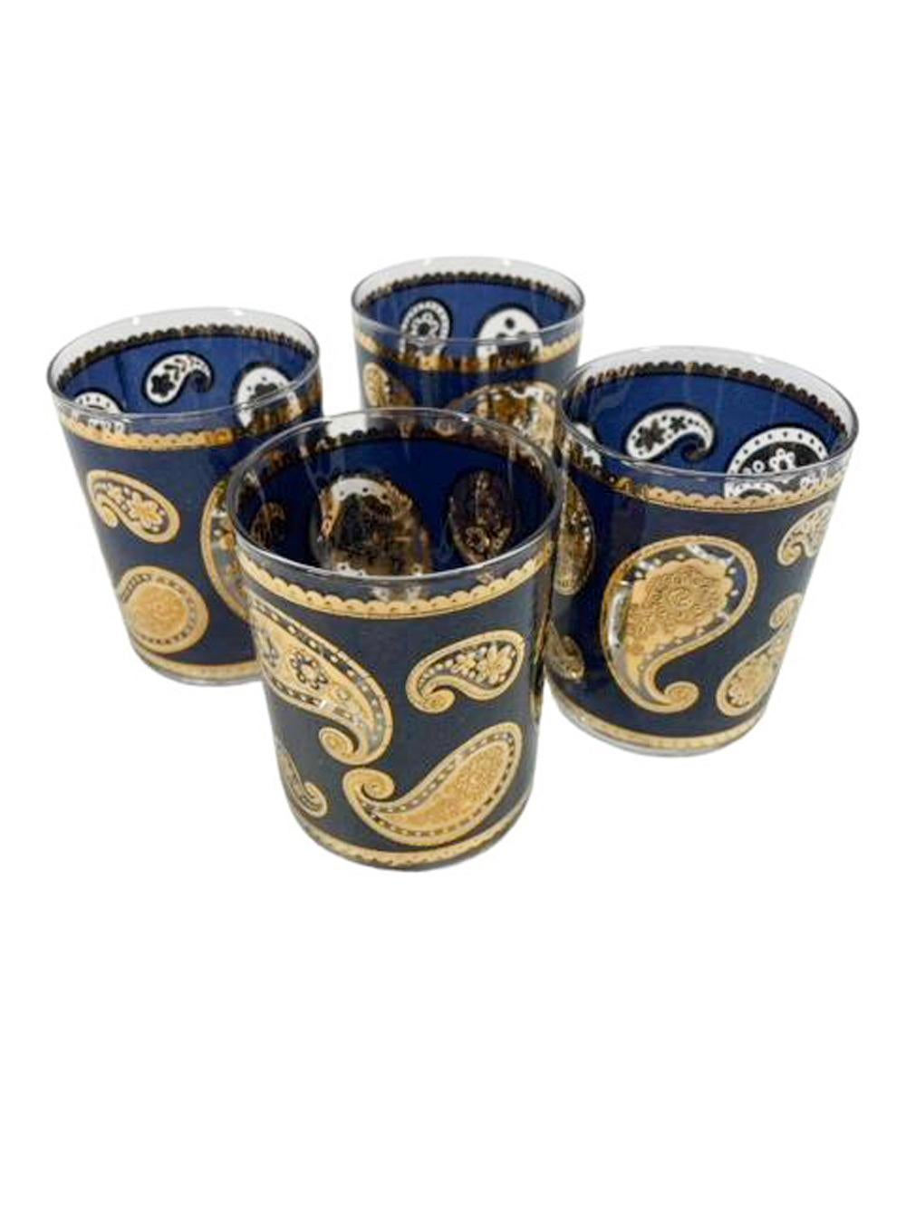 Verres à pied Culver, LTD, très difficiles à trouver dans la version bleue du motif 