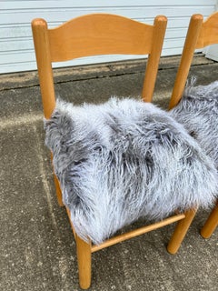 Set of (4) Vico Magistretti Style Dining Chairs in Tibetan Long Hair Sheepskin