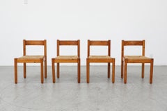 Set of 4 Vico Magistretti Style Pine Dining Chairs w/ Rush Seats & Rounded Legs