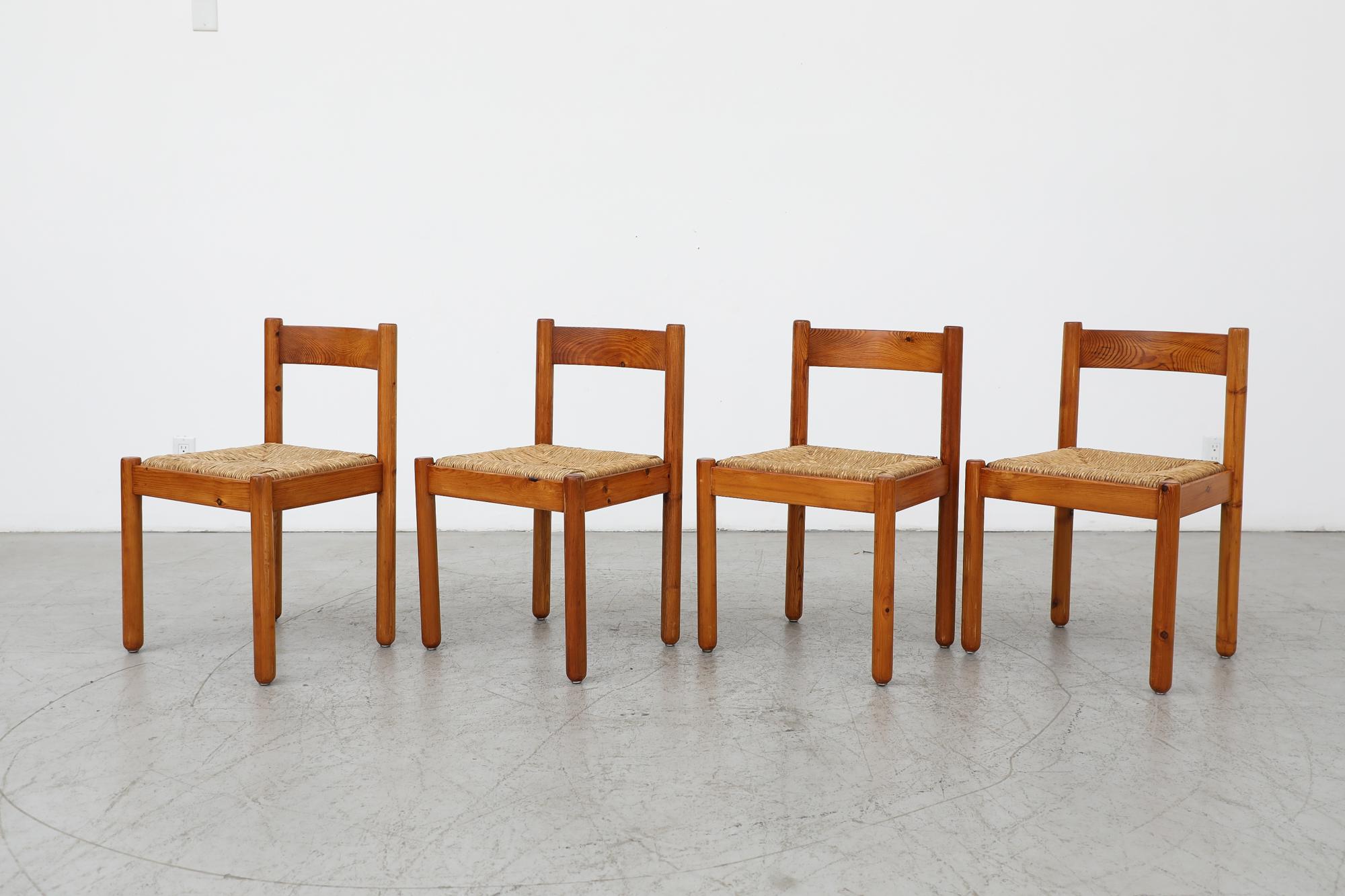 Mid-Century Modern Set of 4 Vico Magistretti style Pine Dining Chairs For Sale