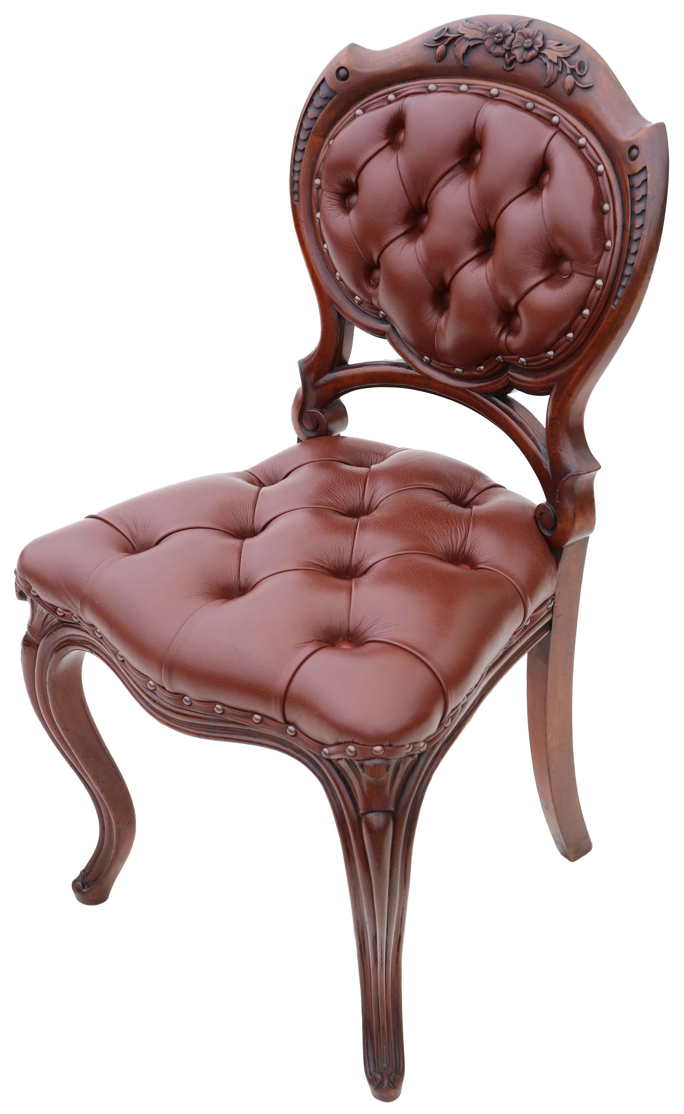 Late 19th Century Set of 4 Victorian circa 1870 Mahogany Leather Dining Chairs