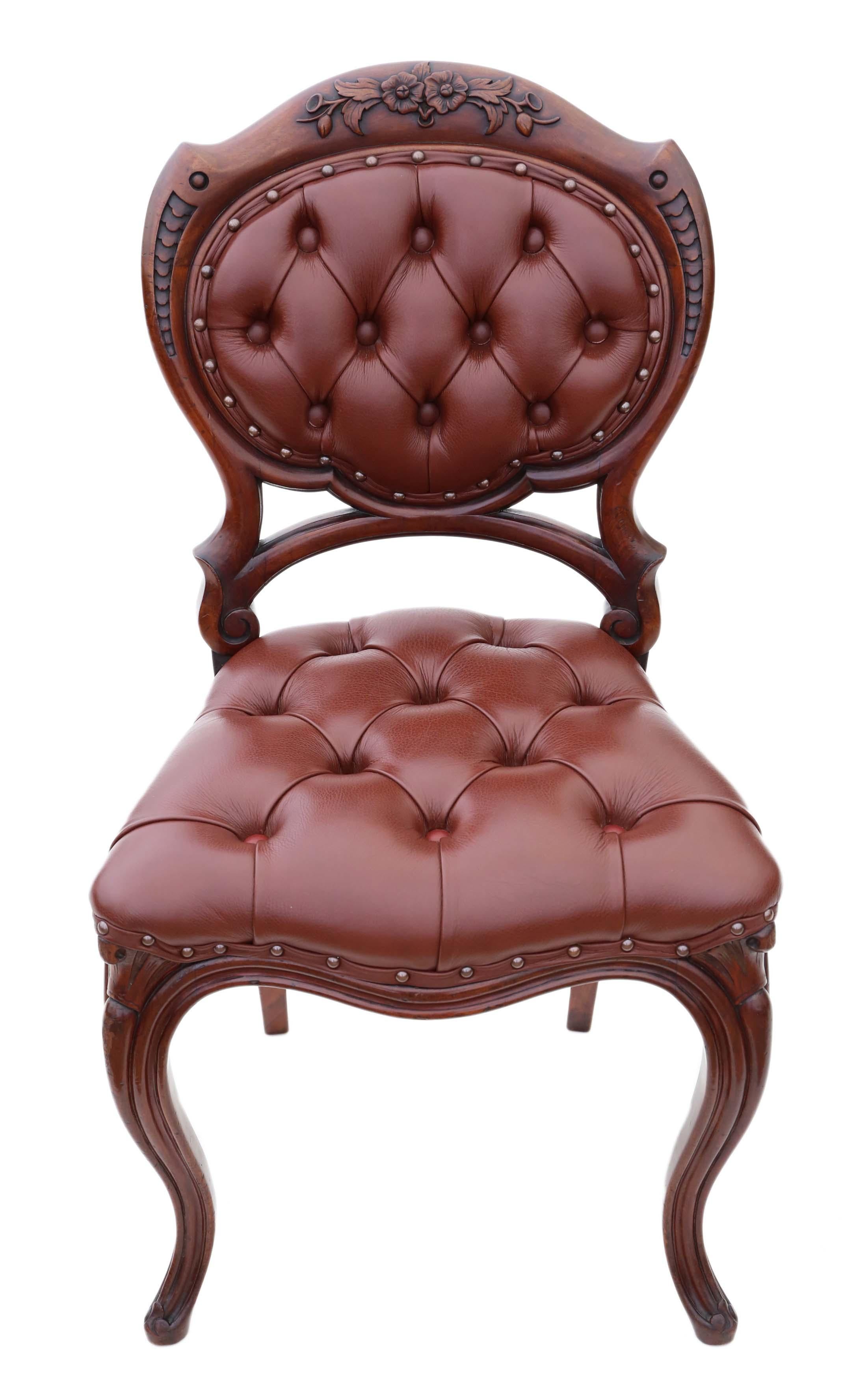 Set of 4 Victorian circa 1870 Mahogany Leather Dining Chairs 1