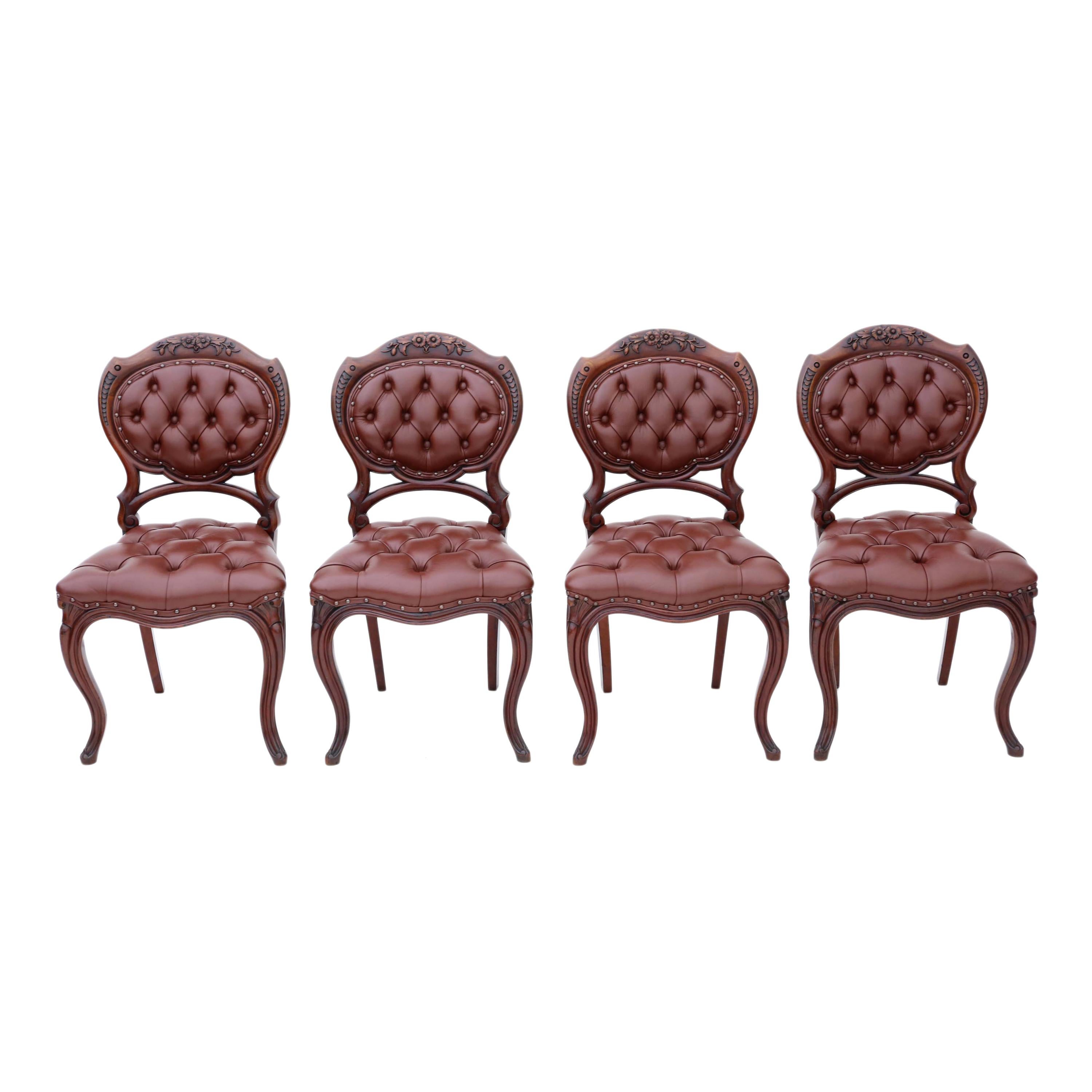 Set of 4 Victorian circa 1870 Mahogany Leather Dining Chairs