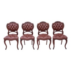 Antique Set of 4 Victorian circa 1870 Mahogany Leather Dining Chairs