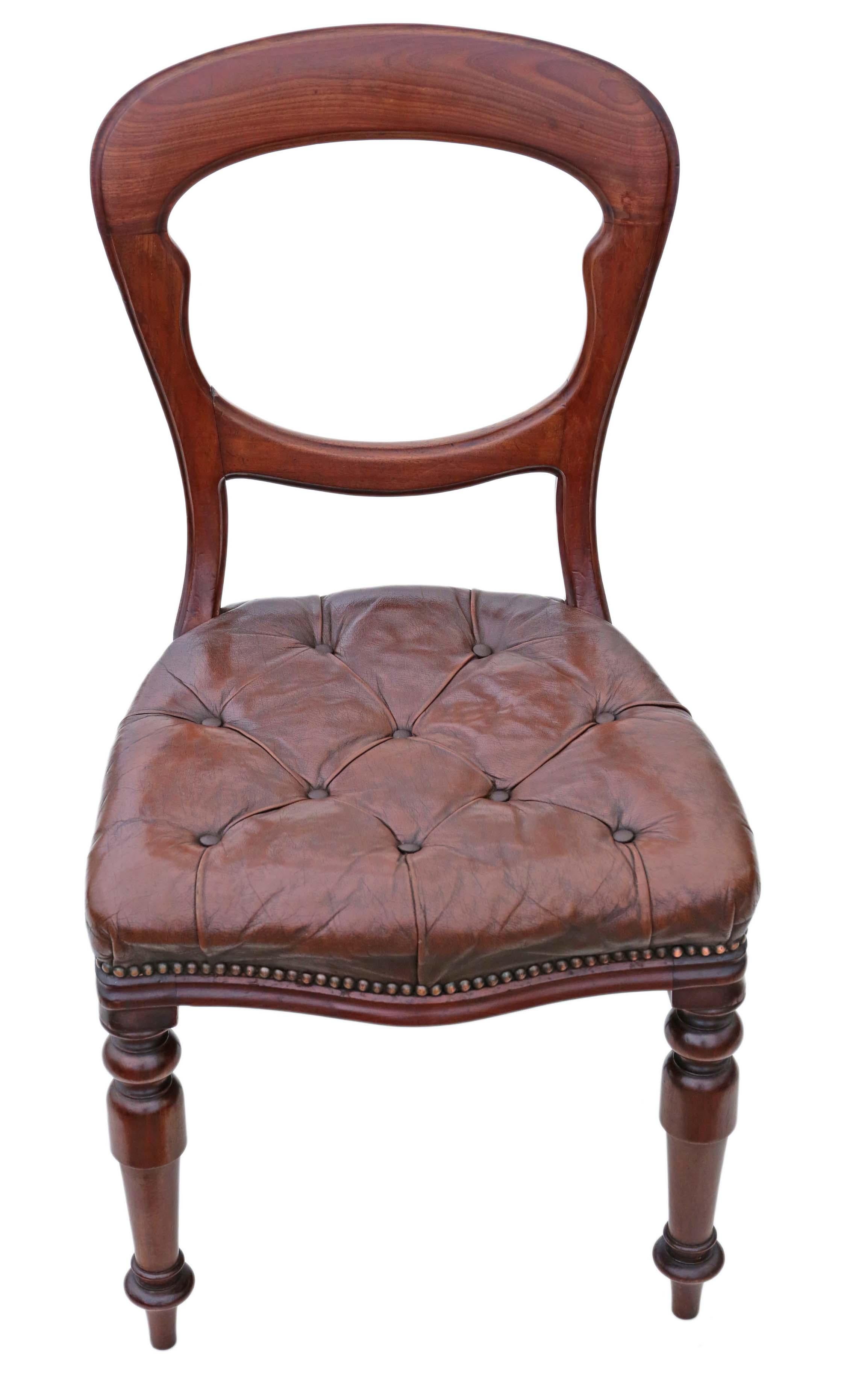 Set of 4 Victorian circa 1880 Mahogany Leather Balloon Back Dining Chairs 1