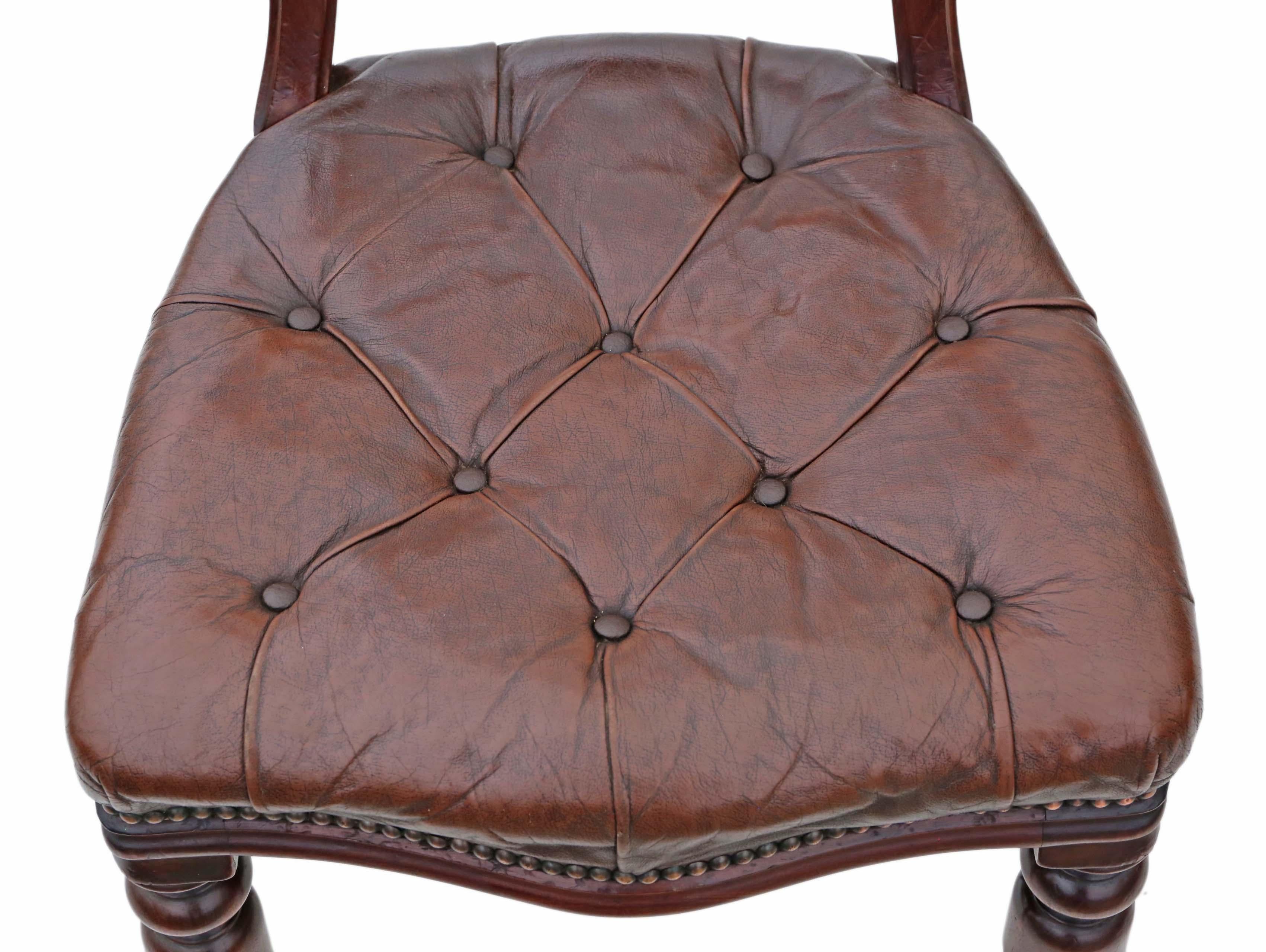 Set of 4 Victorian circa 1880 Mahogany Leather Balloon Back Dining Chairs 3