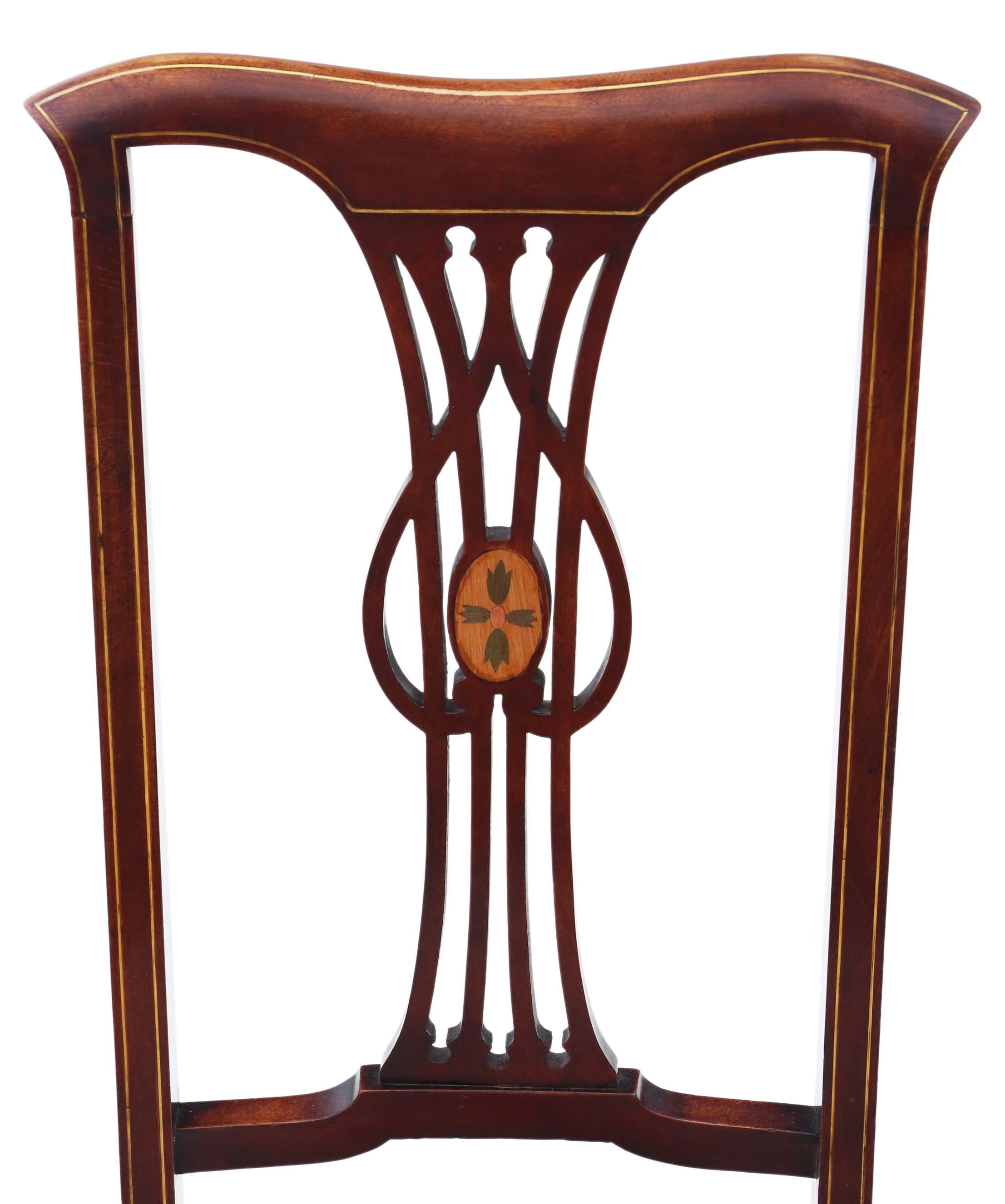 Set of 4 Victorian circa 1900 Art Nouveau Inlaid Mahogany Dining Chairs 3