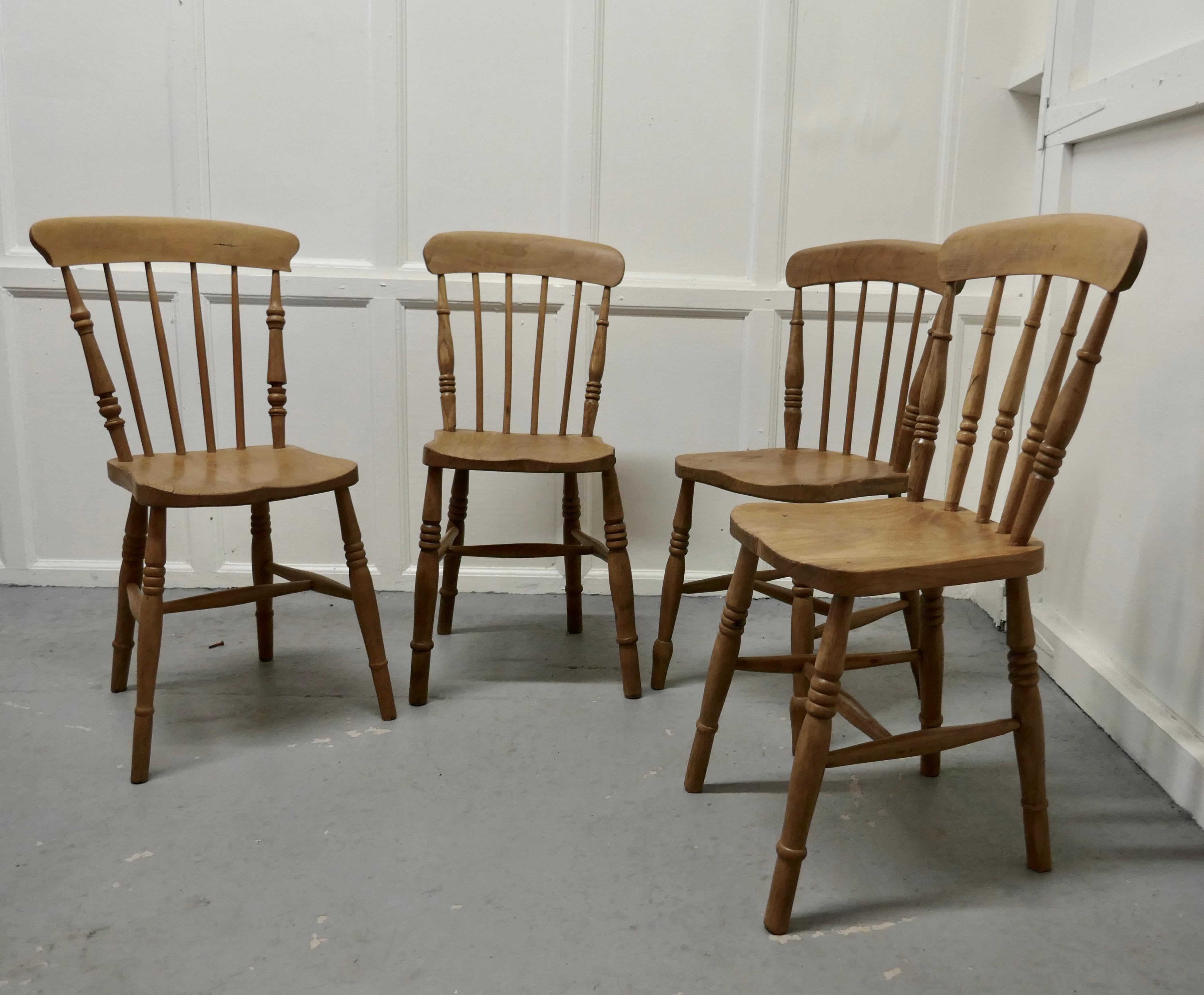 Country Set of 4 Victorian Elm Seated Stick Back Kitchen Dining Chairs