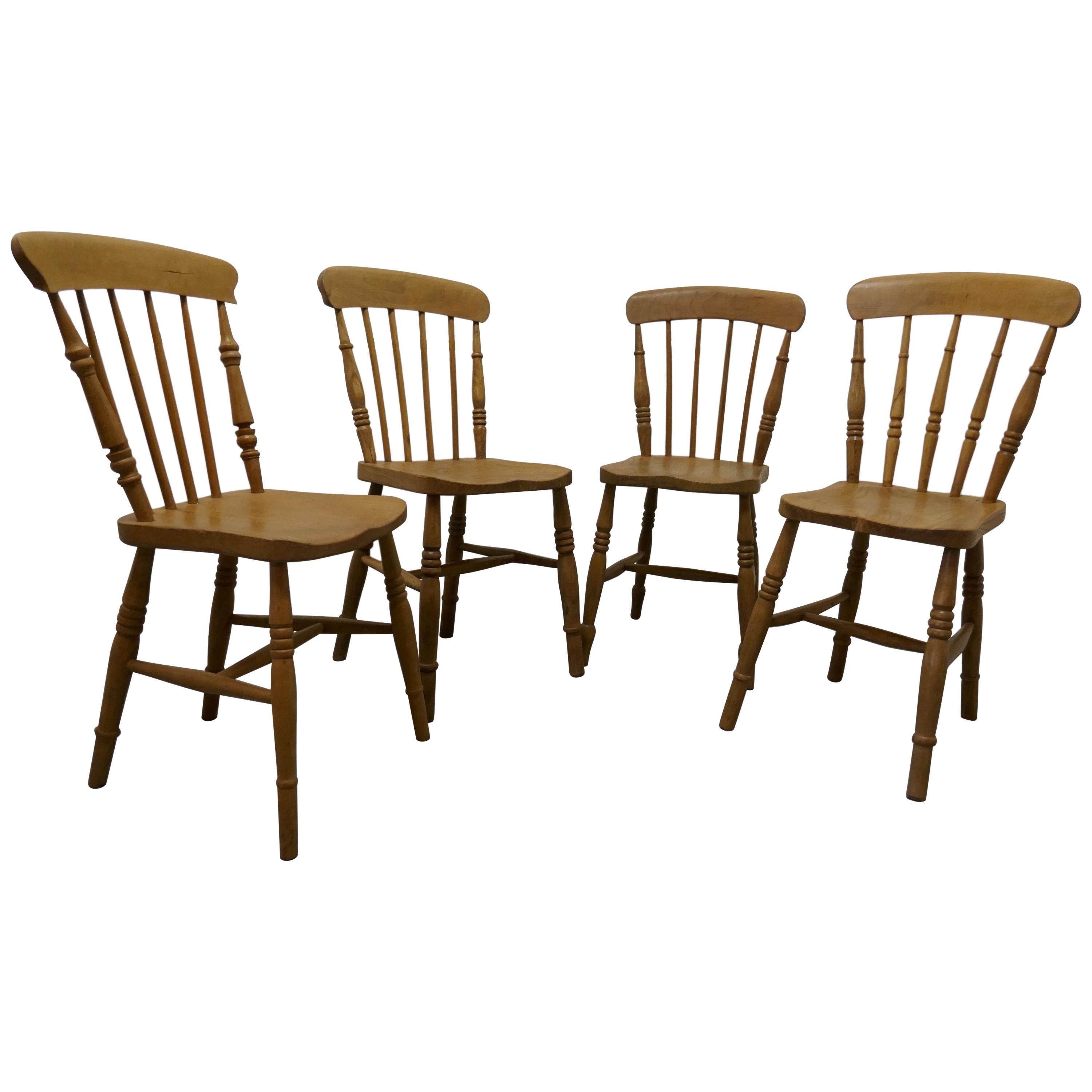 Set of 4 Victorian Elm Seated Stick Back Kitchen Dining Chairs