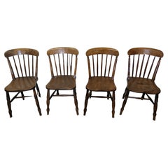 Used Set of 4 Victorian Elm Seated Stick Back Kitchen Dining Chairs